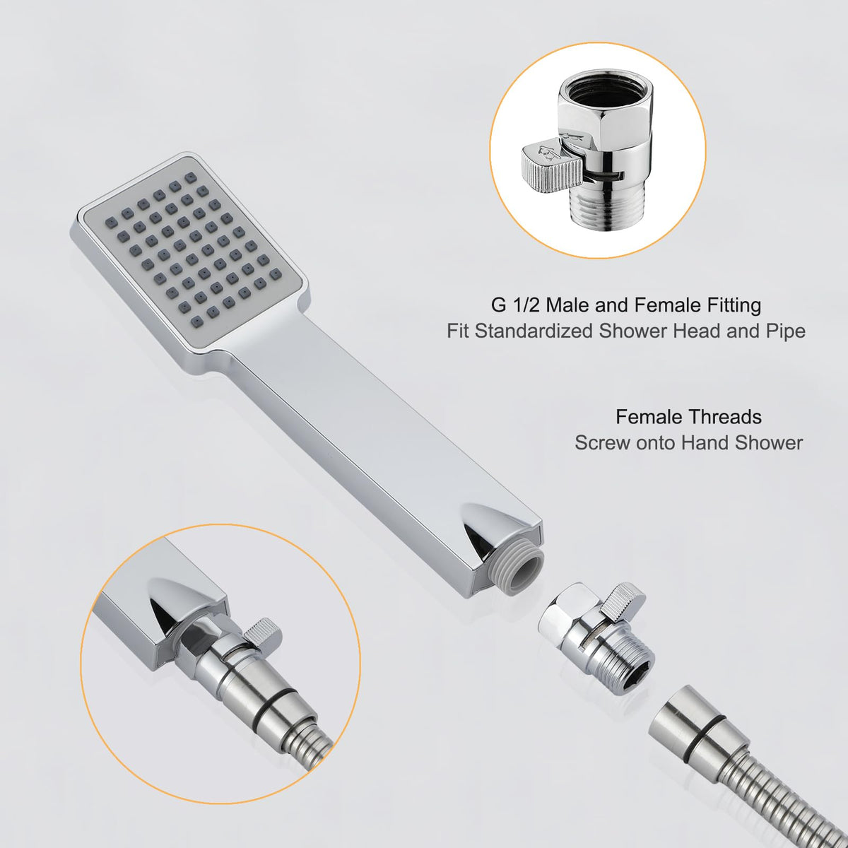 Chrome Water Flow Control Valve, G1/2" Shower Head Flow Control Valve, Brass Shut Off Valve for Handheld Shower, Water Pressure Regulator Replacement for Shower System
