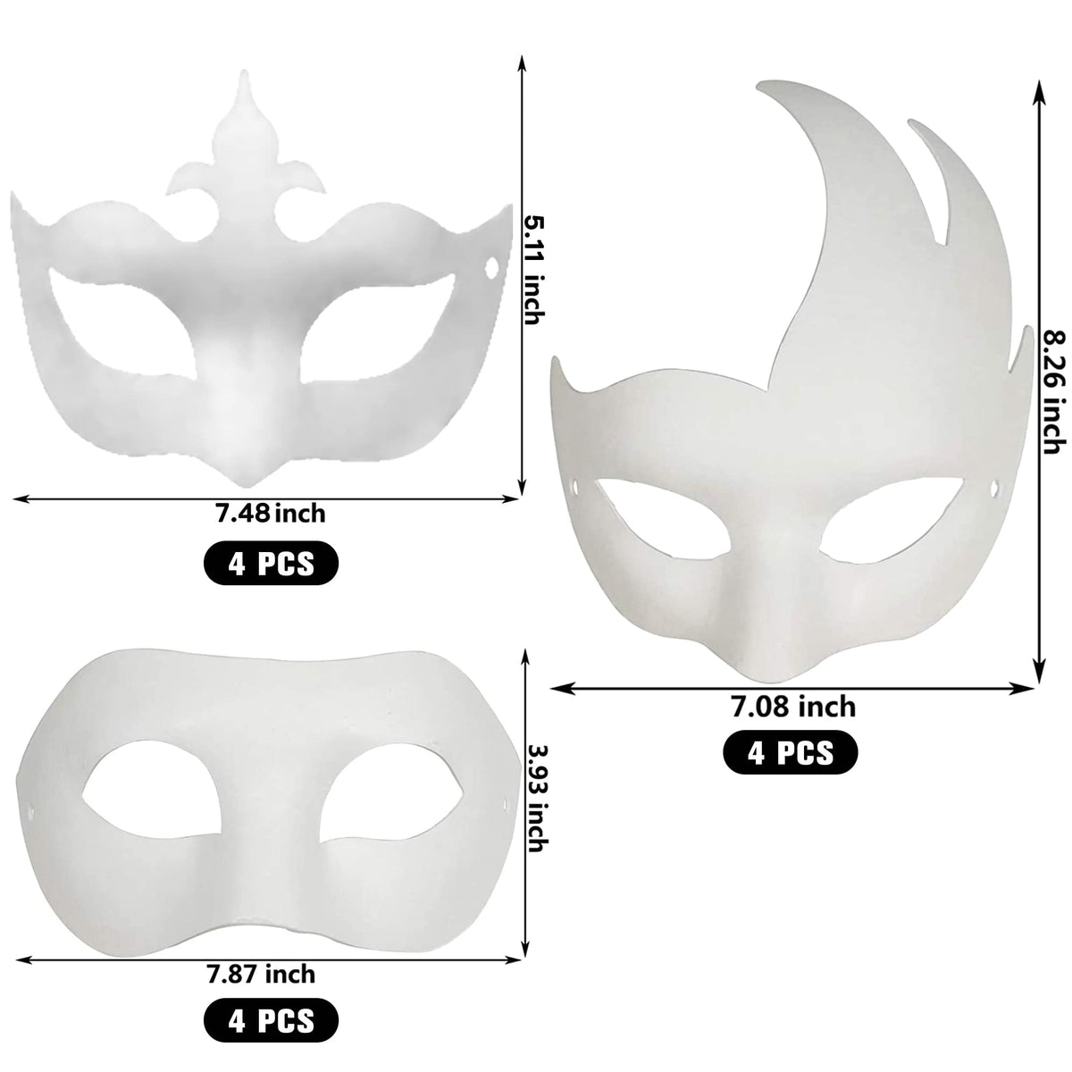 CSPRING 12PCS Cute Paper Face Paintable White Plain DIY Mask for Mardi Gras Cosplay Masquerade Dance Party