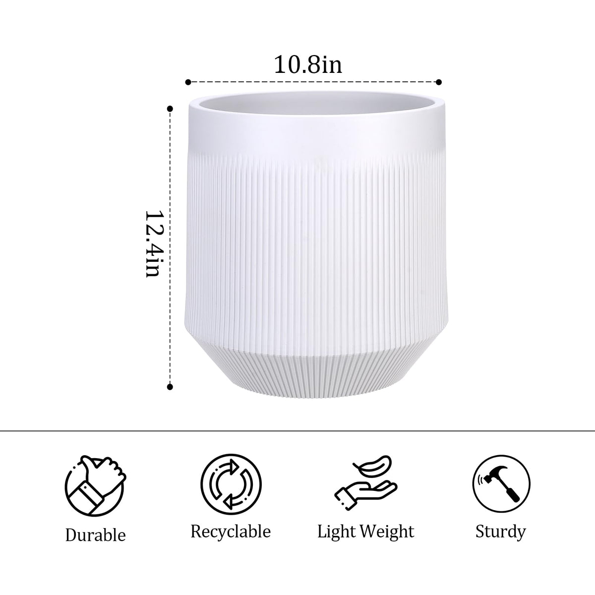 Yaghpy Plant Pots，Set of 2 Plastic Large Pots for Indoor Plants,Flower Pots Outdoor Planters with Drainage Hole and Seamless Saucer,(White 12Inches)
