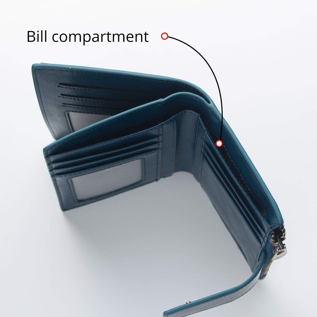 Bveyzi Women's Small Leather RFID Blocking Bifold Zipper Pocket Wallet Ladies Credit Card Slots Purse with id Window(Peacock Blue)