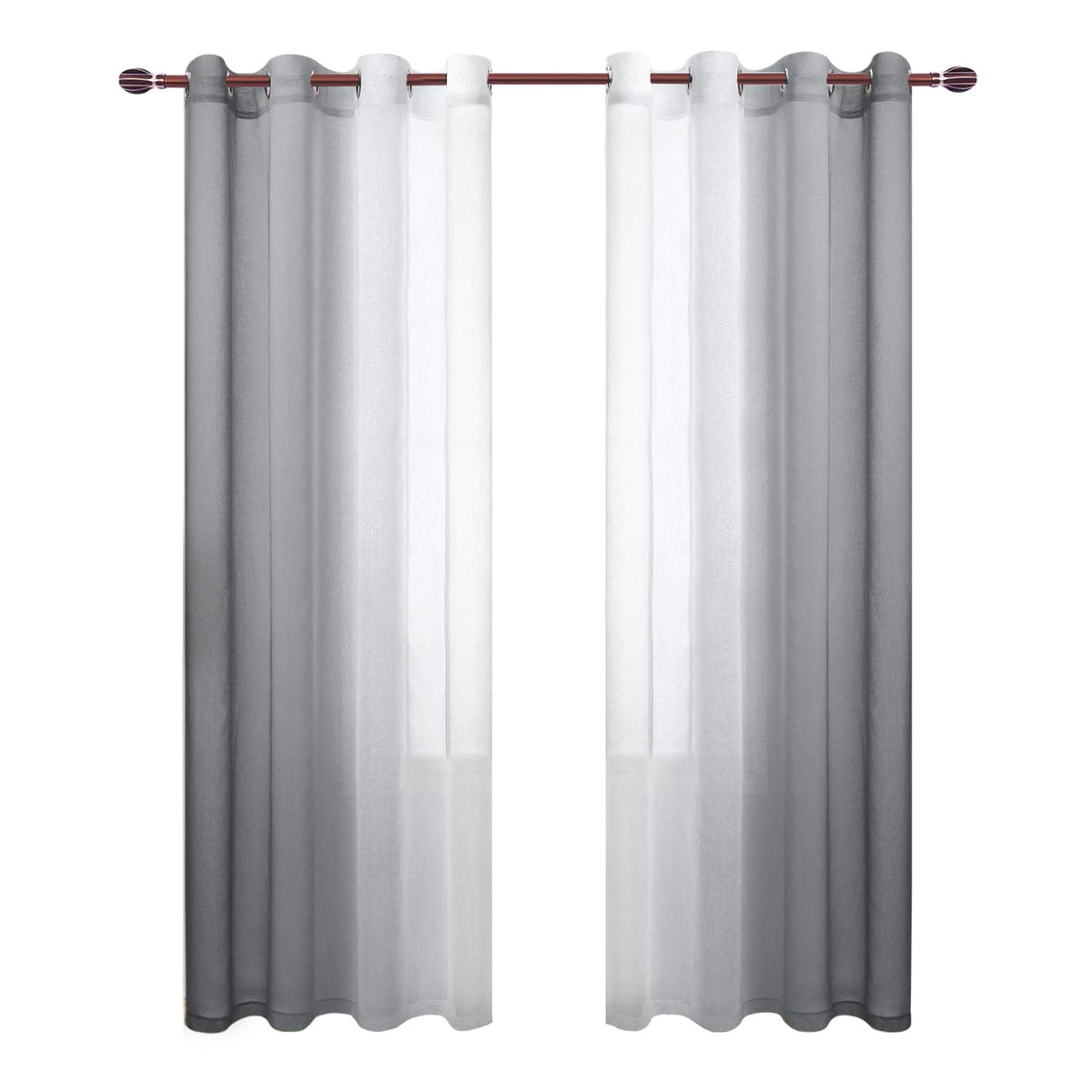 DWCN Grey Faux Linen Ombre Sheer Curtains - Semi Voile Gradient Grommet Top Curtains for Bedroom and Living Room, Set of 2 Window Curtain Panels, 52 x 84 Inches Long