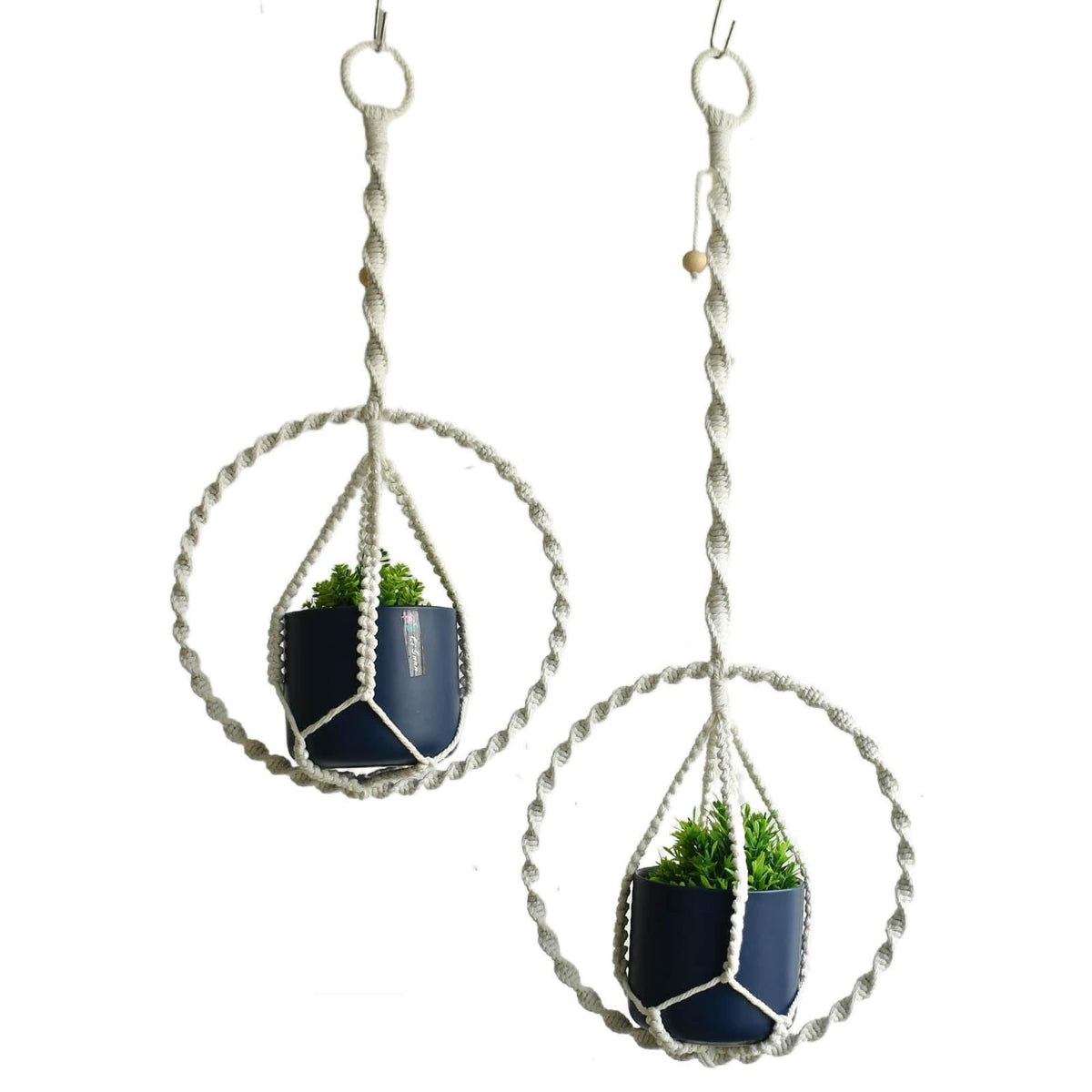Macravine 2-Pack Plant Hanger with, Handcraft Planter Holder, Boho Chic Handmade Pot Holder for Home/Window Decoration, 2 Sizes 11.8"*23.6", 11.8" *31.5", Beige (No Pot and Plant Included)