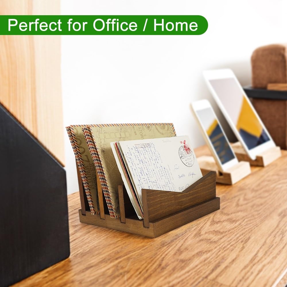 Picowe Desk Mail Organizer Wooden Mail Holder, 3 Slots Letter Holder Organizer Envelope Organizer for Home Office