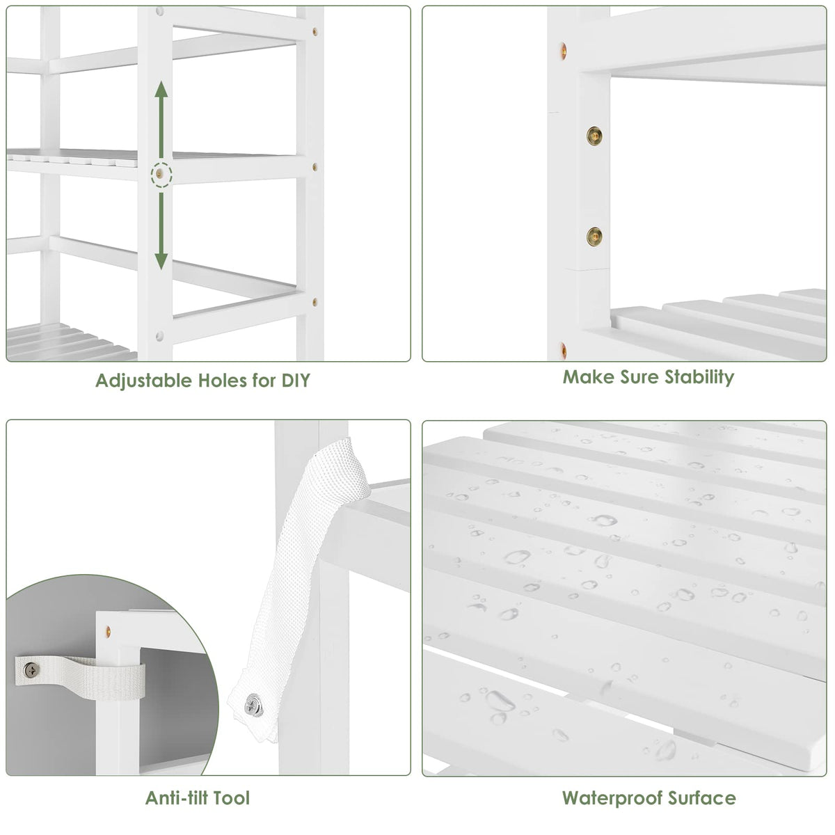 Bamjoy Bamboo Shelf, 6 Tier Bookcase Storage Shelves, Tall Book Rack Shelving Unit, Multipurpose Storage Display Shelf Adjustable Storage Rack for Bathroom Home Office Living Room Kitchen, White