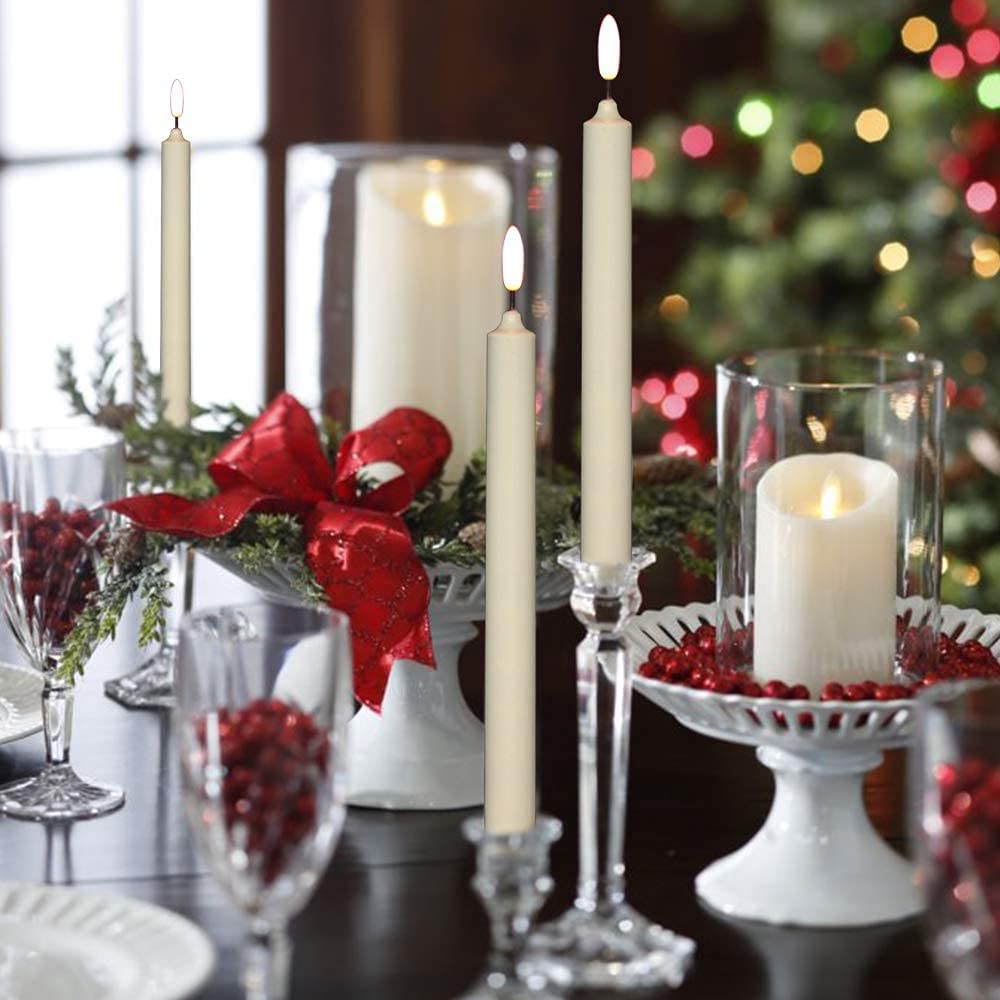 Wondise Flameless Window Candles with Timer & Remote, 10" Battery Operated 3D Wick LED Flickering Window Candles for Christmas Decoration, Removable Gold Holder and Suction Cups Included(6 Pack)