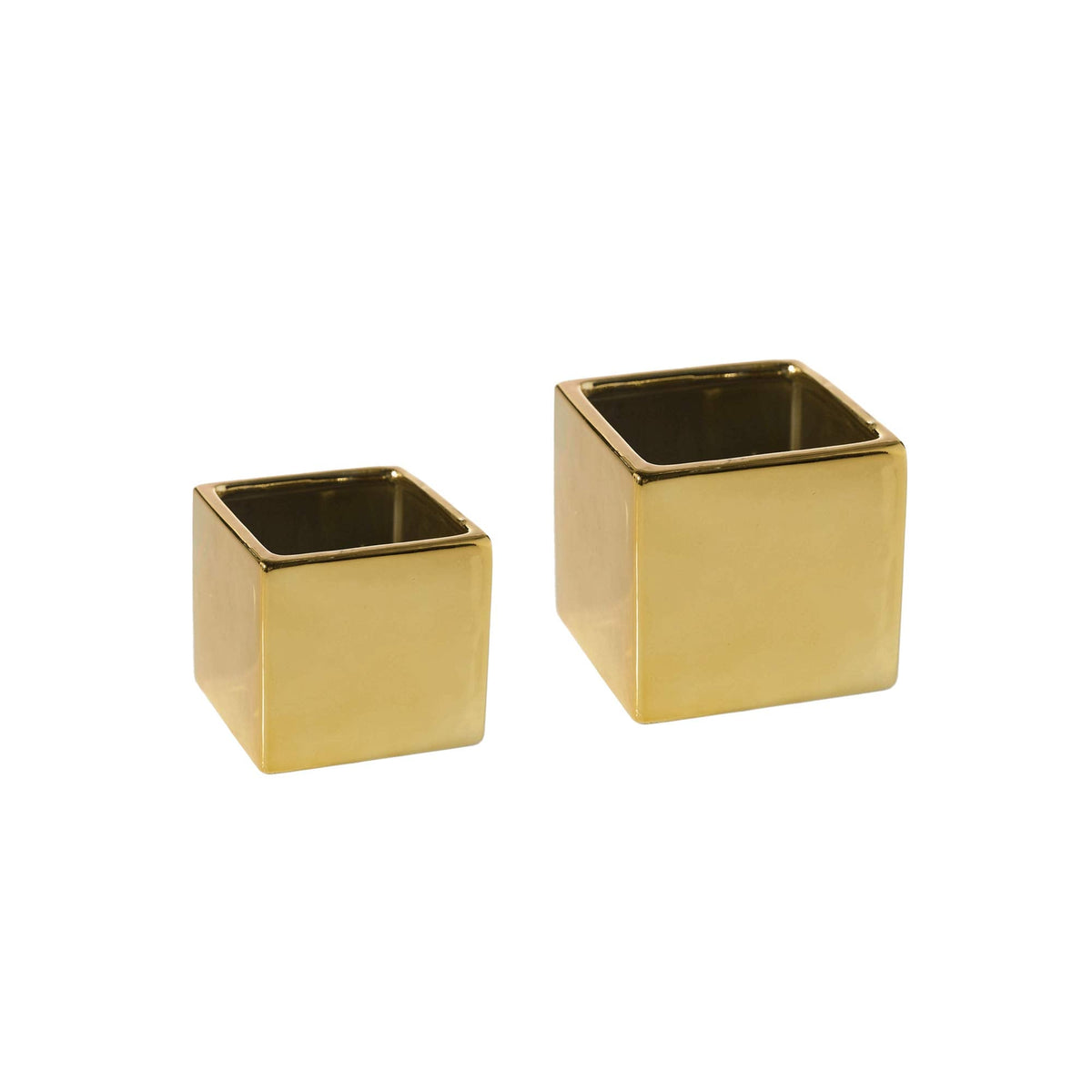 WGV Ceramic Cube Vase Width 5.5" Height 5" (Fits 5" Pot) Elegant Modern Block Square Floral Planter Terrarium Container Table Dresser for Event Accent Home Office Decor Gold 1 Piece