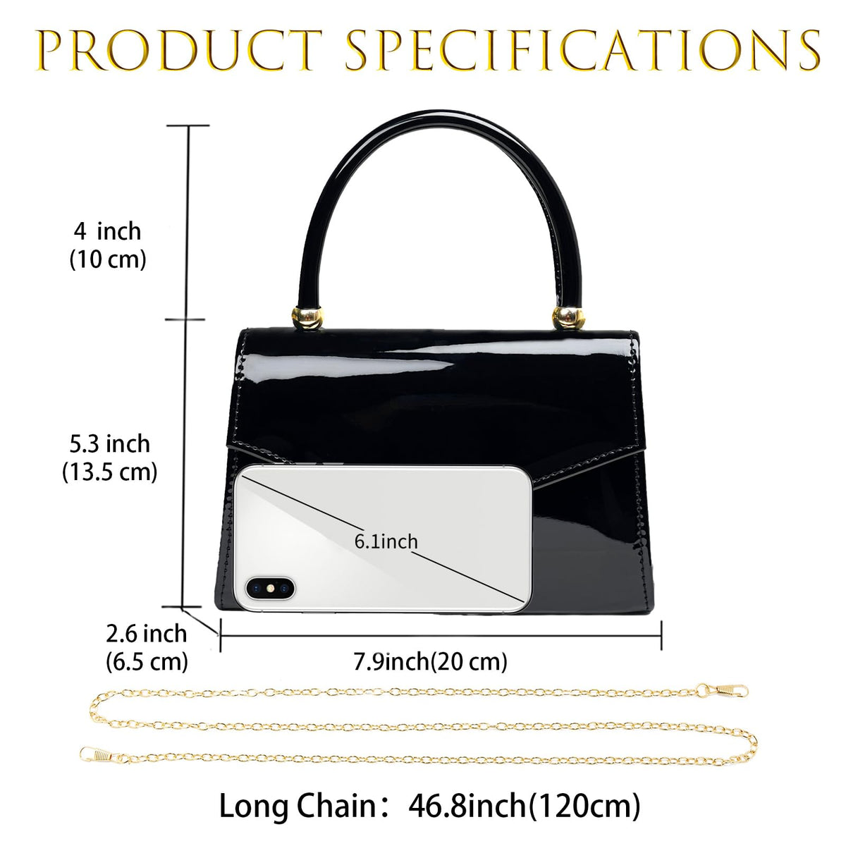 BYWAUQI Evening Patent Leather Handbag Purse Formal Women's Clutch Bag Top Handle for Wedding Party Prom Cocktail(Black)
