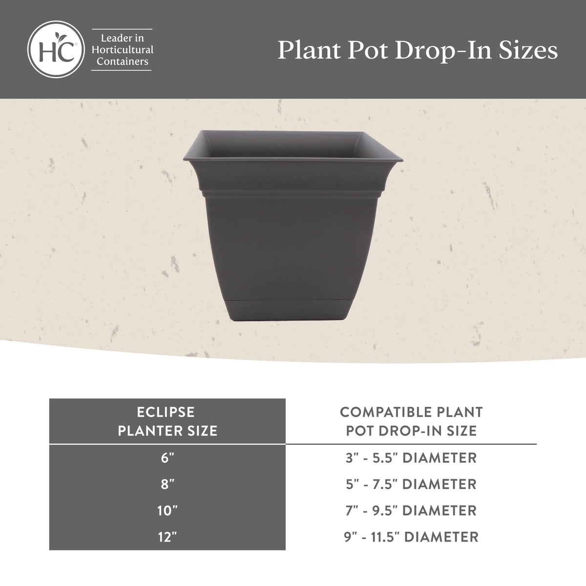 The HC Companies Eclipse Square Plastic Planter w/ Attached Saucer - Outdoor & Indoor Plant Pot with Drainage Holes - Lightweight, UV-Resistant Plastic Pots For Plants (12" Black, Pack of 1)