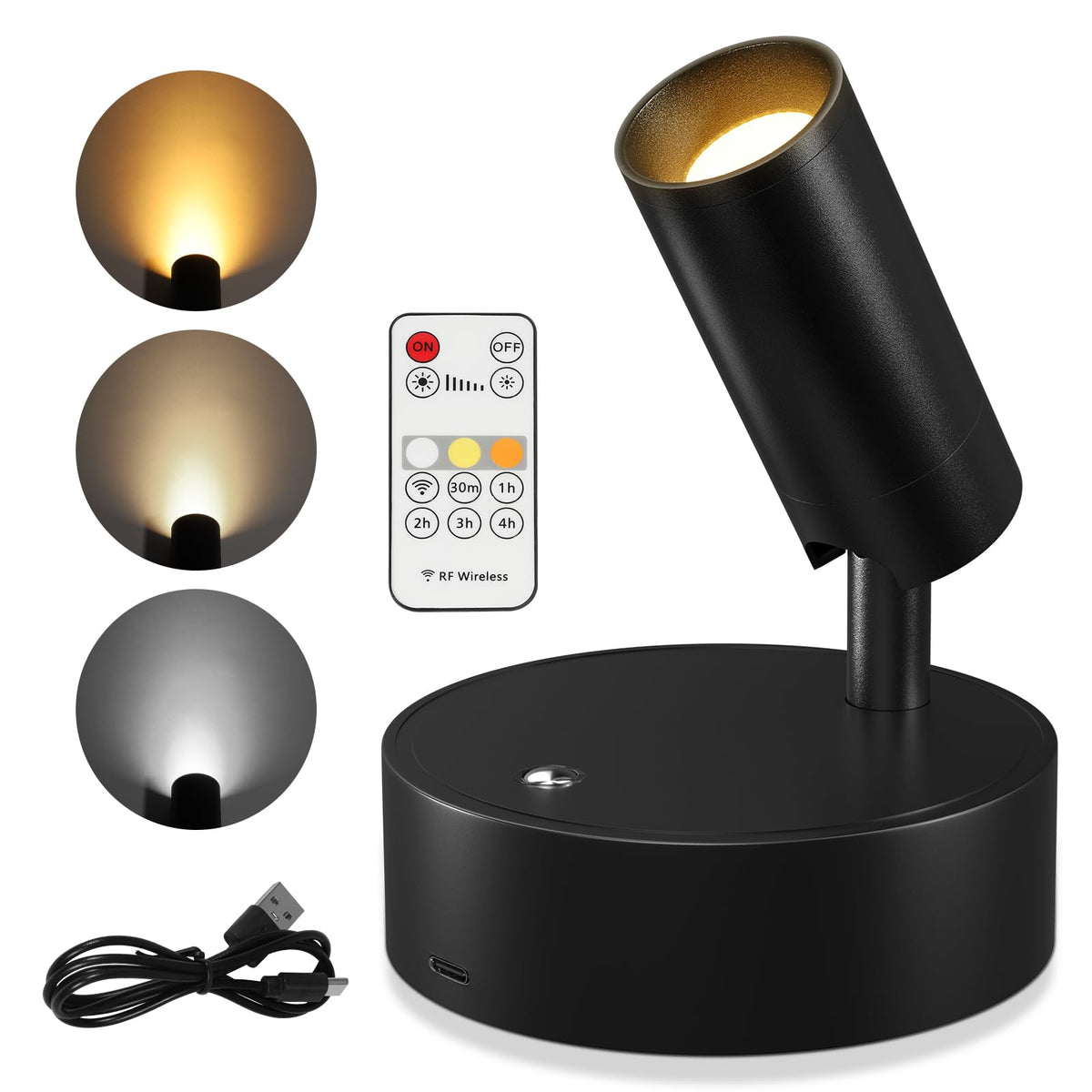 TaoFiaCo Spotlights Indoor, Wireless Uplighting Indoor with Remote Dimmable, Rechargeable Picture Lights,350° Rotate, Battery Powered Spot Light for Artwork Christmas Tree Plant Painting