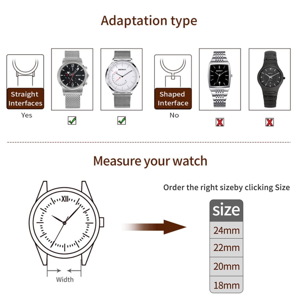 BERNY Stainless Steel Mesh Watch Band for Mens Women Quick Release Adjustable Watch Straps Thick Heavy Duty Metal Bracelet with Safty Clasp Black 24mm