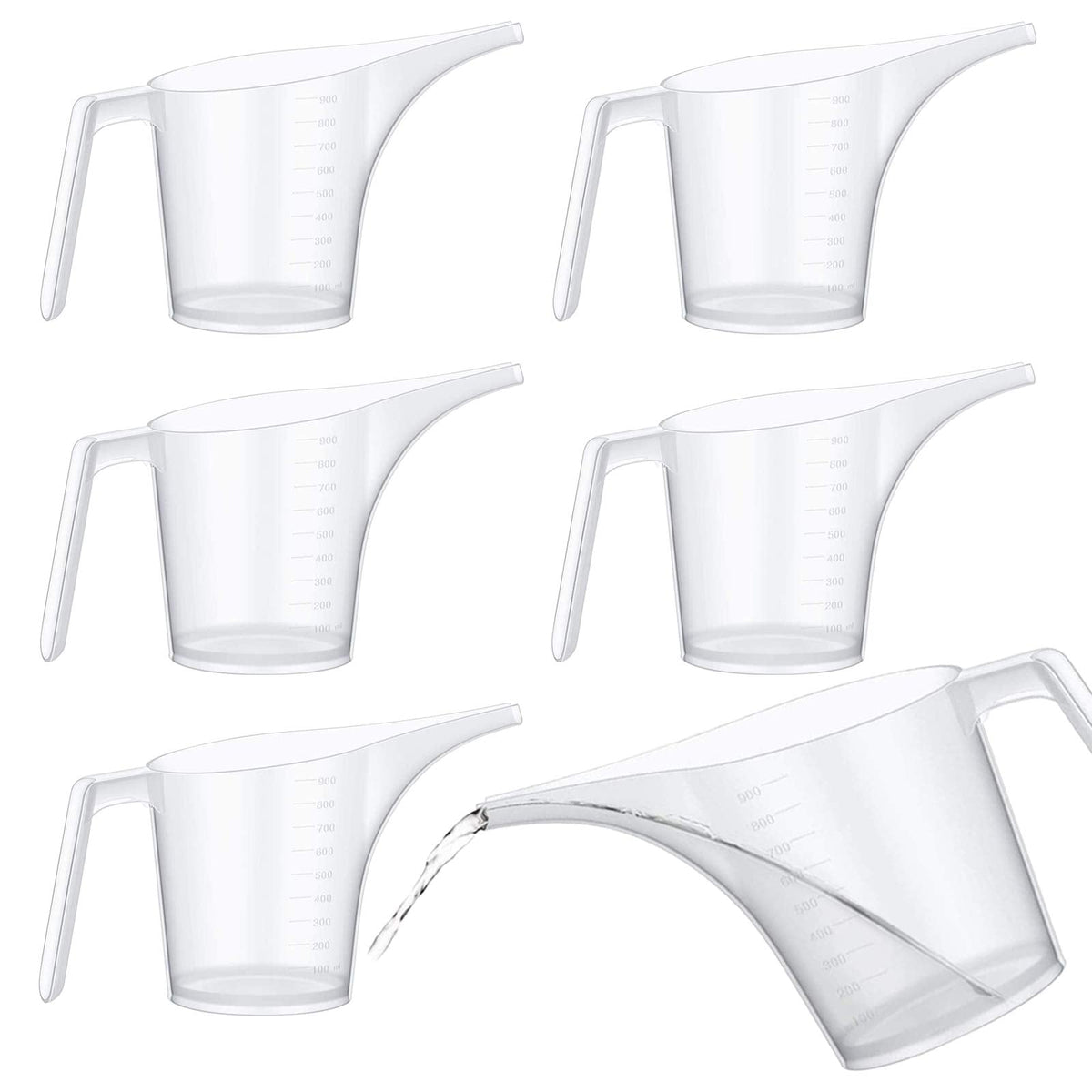 Vankcp 6 Pieces 1000ML/34Oz Funnel Pitcher Liquid Measuring Cup Set Pancake Batter Pitcher, Measure Fill for Soap Making, Filling Muffin Salt Shakers Spice Jars Watering Funnel for Plants (6 Pack)