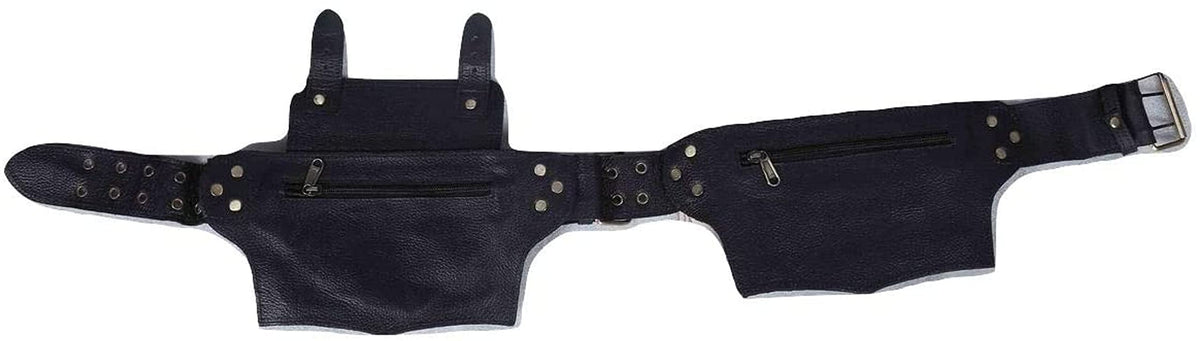 Mens Boys Vintage Leather Messenger Belt Sling Leather Utility Pouch Fanny Pack Messenger Waist Belt Gift for Men & Women (Black)