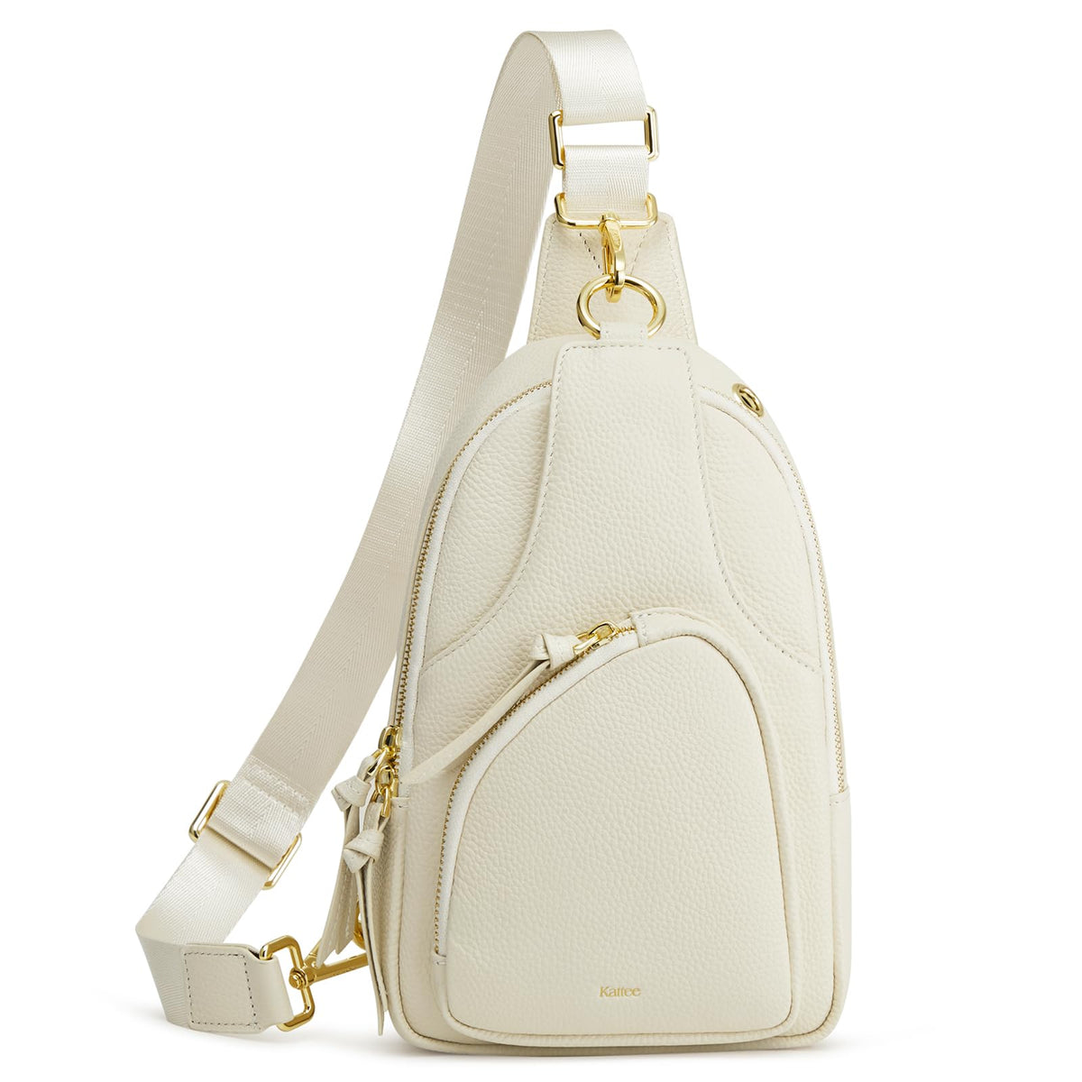 Kattee Sling Bag for Women, Leather Fanny Packs Crossbody Purse, Small Chest Bag with RFID Blocking, Beige