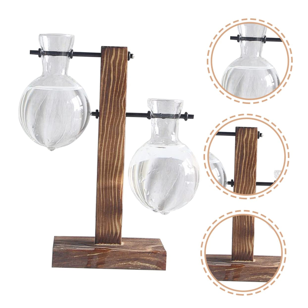 Hemoton 2pcs Hydroponic Glass Vase Wooden Base Stand Modern Plant Terrarium Tabletop Vase for Indoor Gardening Stylish