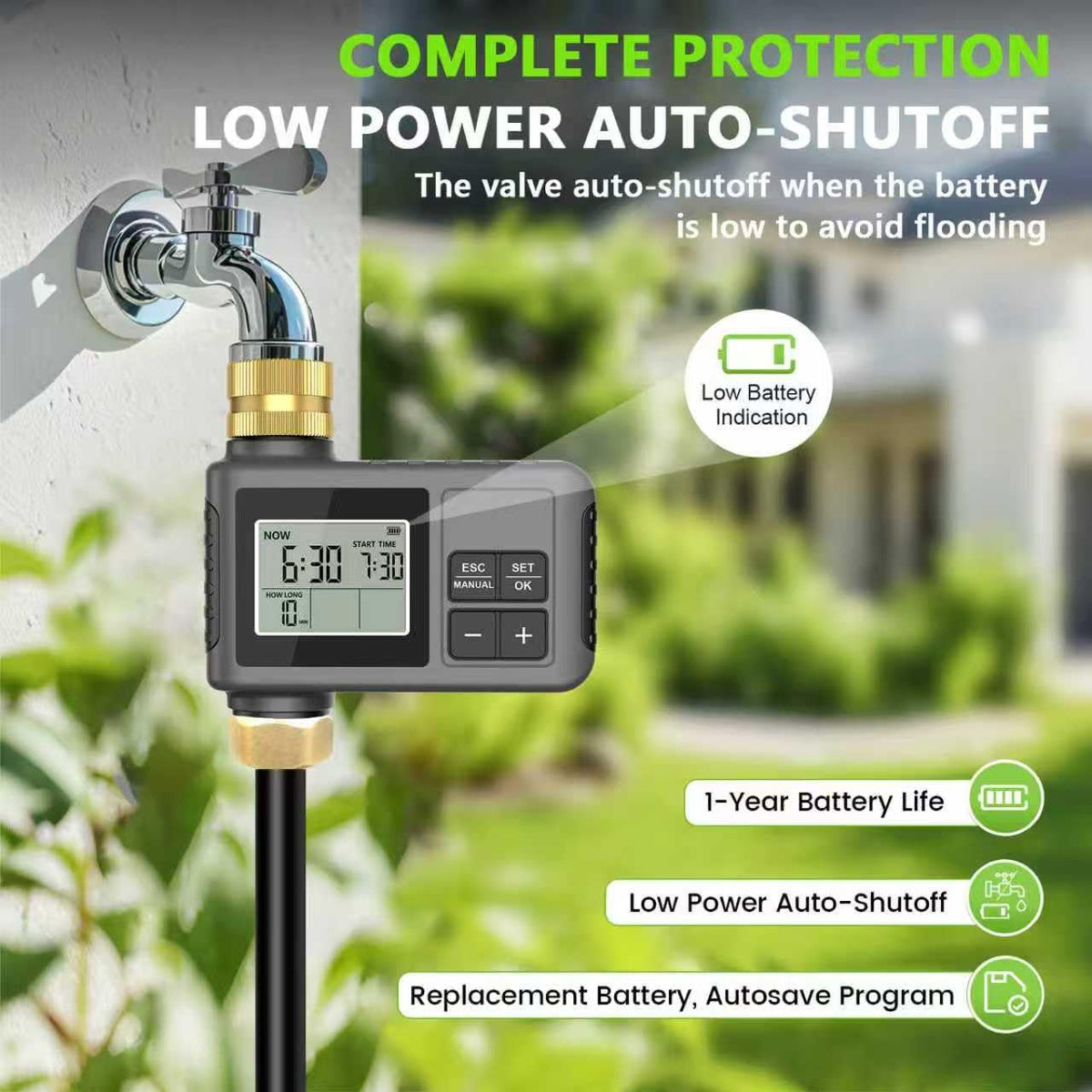 120 Ft Drip Irrigation System with Smart Water Timer – Automatic Garden Watering Kit with Solid Brass Metal Connectors, 360° Adjustable Nozzles & Bendable Tubing for Garden, Greenhouse & Lawn