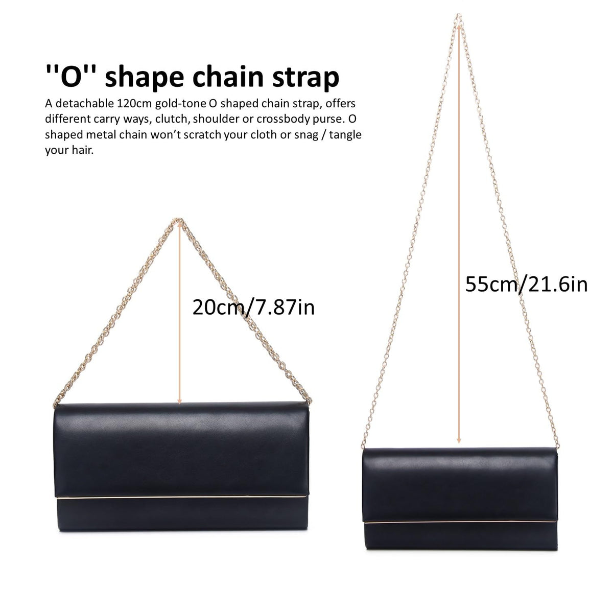 DETARA Women Evening Bag Vegan Leather Clutch Purse Shoulder Crossbody Envelope Bag for Party Wedding Prom Bridal(Black 1818)