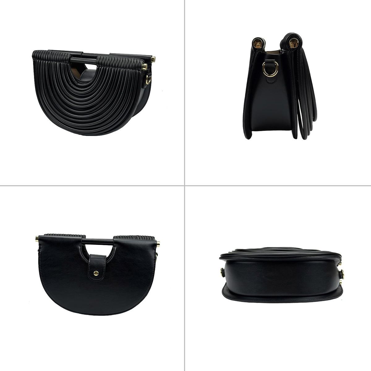 FUTTSPAI Elegant Half Round Chinc Woven PU Leather Lou Top Handle Bag for Women Formal Evening Clutch Purses,Black