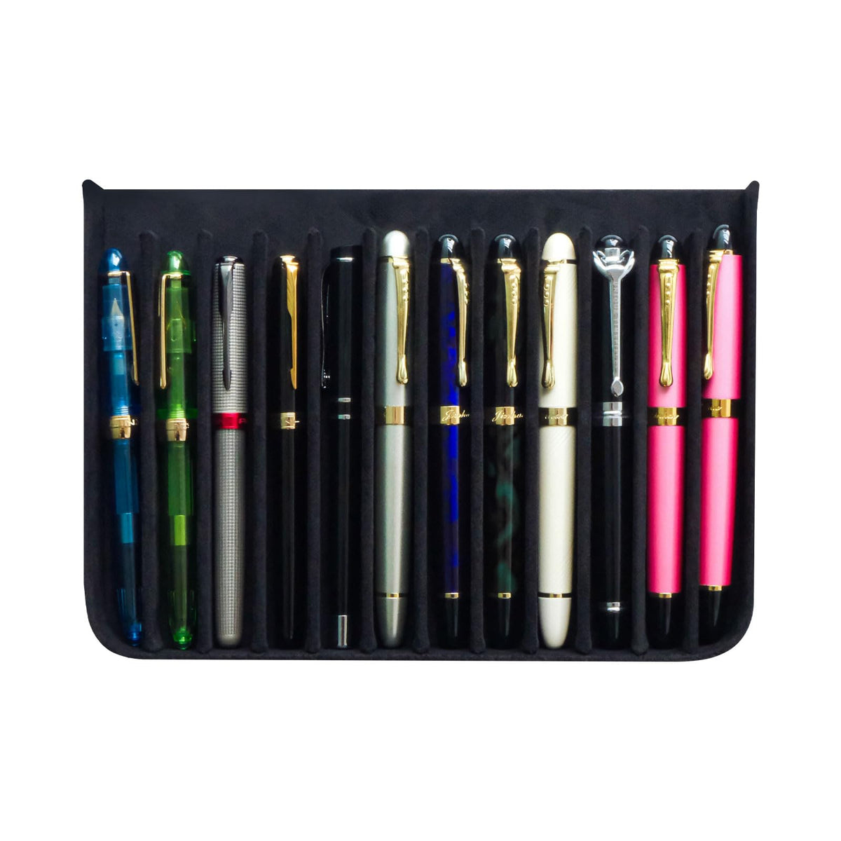 MIVLXLX PU Leather 12 Fountain Pen/Pencil Tray Case Organizer, Fashion Design, Handmade, Magnetic Closure with Drawer, Christmas Gift for Man/Woman/Office, 12 Slots(black)