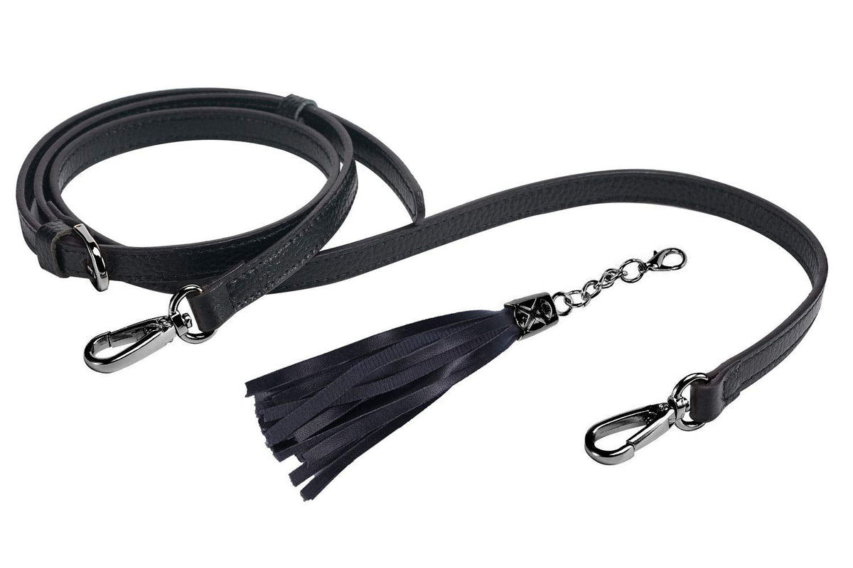 LIVE UP Full Grain Purse Strap Genuine Leather Replacement for Cross Body Bag Handbags(6# Black-Grey Buckles with Tassel)