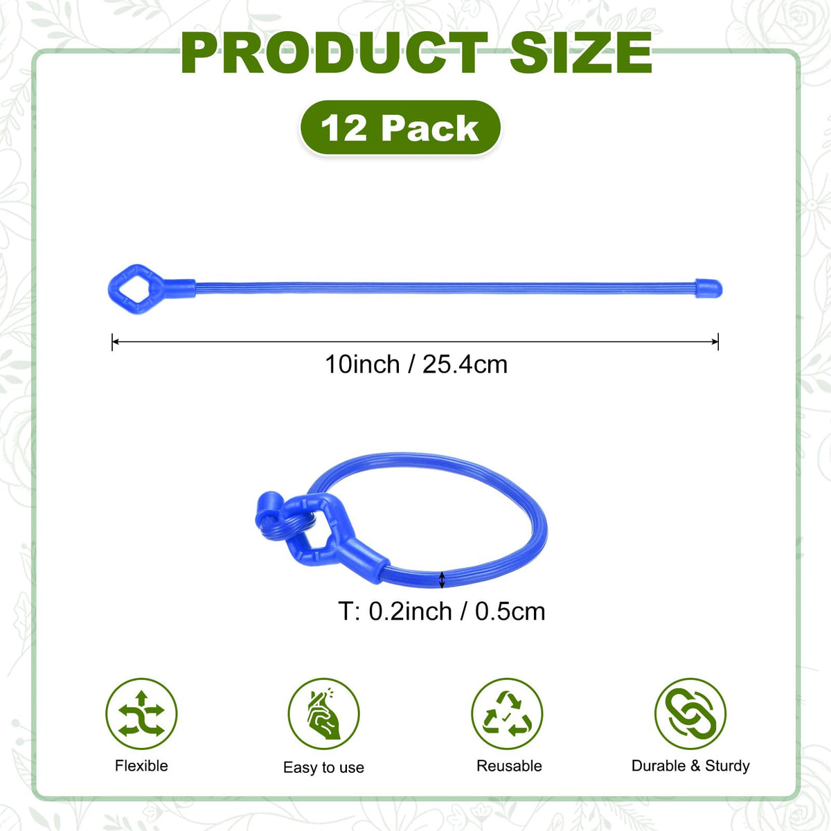 M METERXITY 12-Pack Adjustable Plant Ties, 10inch/25.4cm Silicone Flexible Multi-Function Sturdy Garden Twist Tie for Plant Support/Tree/Shrub/Vine, Reusable Support Twine [Blue]