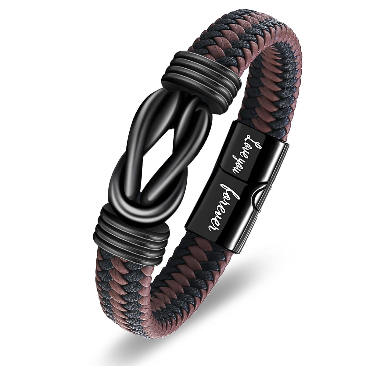 QWNHONEY Gifts for Son from Mom Infinity Knot Leather Birthday Christmas Anniversary Mens Brown Braided Cuff Bracelet 8.5 Inches