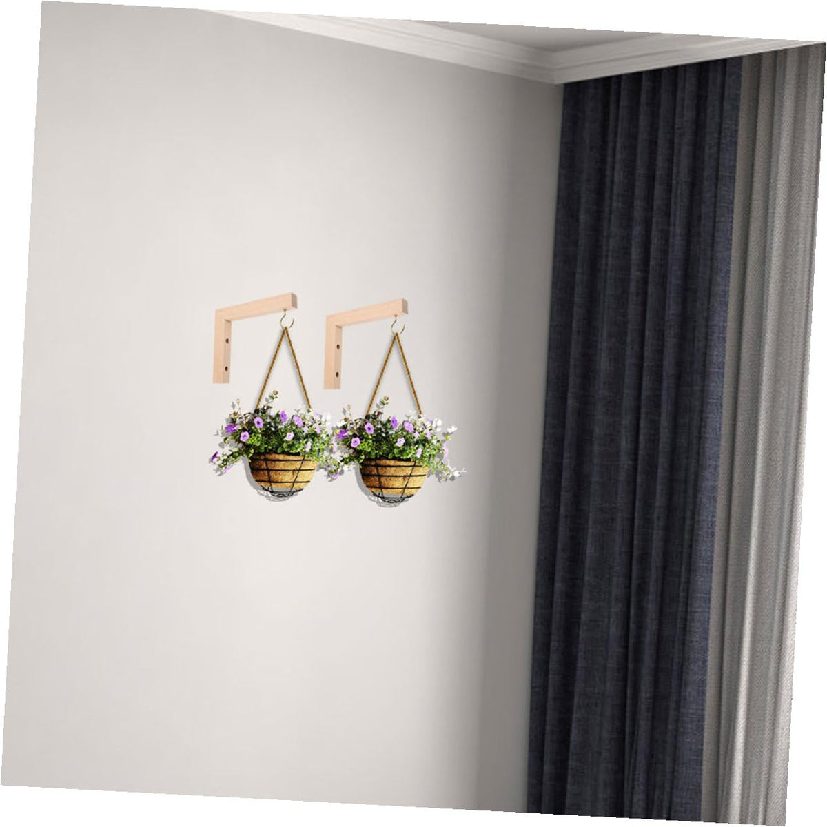 KALLORY 3pcs Wooden Plant Hangers for Wall – Outdoor Indoor Hanging Plant Brackets for Flower Pots, Wind Chimes, and Bird Feeders – Natural Wood Hanging Basket Hooks for Garden and Patio