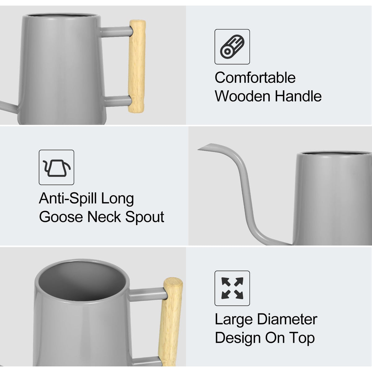 Watering Can Indoor Plants, 35 oz/1000 ml Metal Stainless Steel Watering Can Pot with Long Spout for Indoor House Plants Bonsai Outdoor Garden Flower Decorative (Gray)