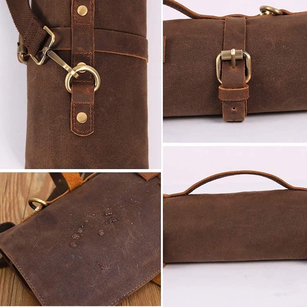 JDGHGB Chef Knife Roll Bag,Waxed Canvas Knife Bags with 10 Slots and 1 Zipper Pocket,Chef Bag for Chefs Professional Knife Roll Pouch with Shoulder Strap (Brown)