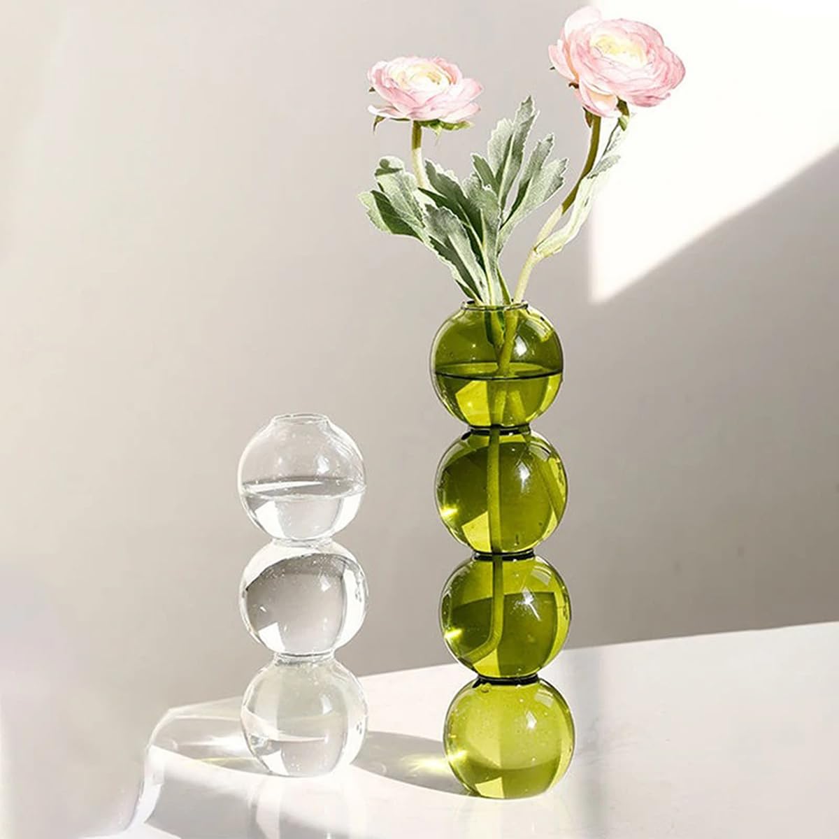 LKXHarleya Aesthetic Ball Aesthetic Decorative Vase, Glass Bubble Vases Ball Bud Vase for Centerpieces, Flower Arrangement, 2.36 x 8.66 Inch, Green