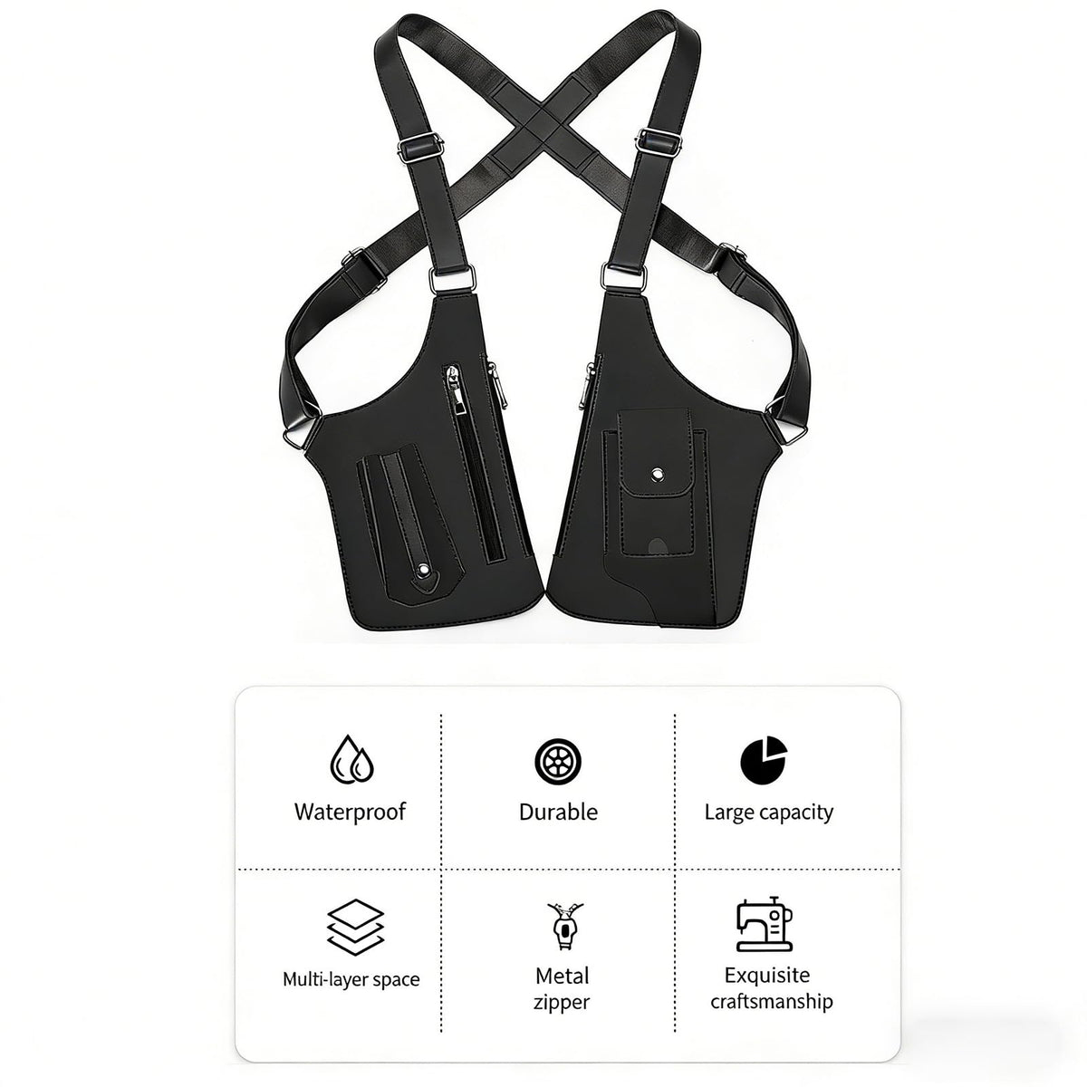 Premium Leather Shoulder Bag, Double Shoulder Armpit Bag for Men, Anti-Theft Hidden Adjustable Shoulder Holster for Men (Black)