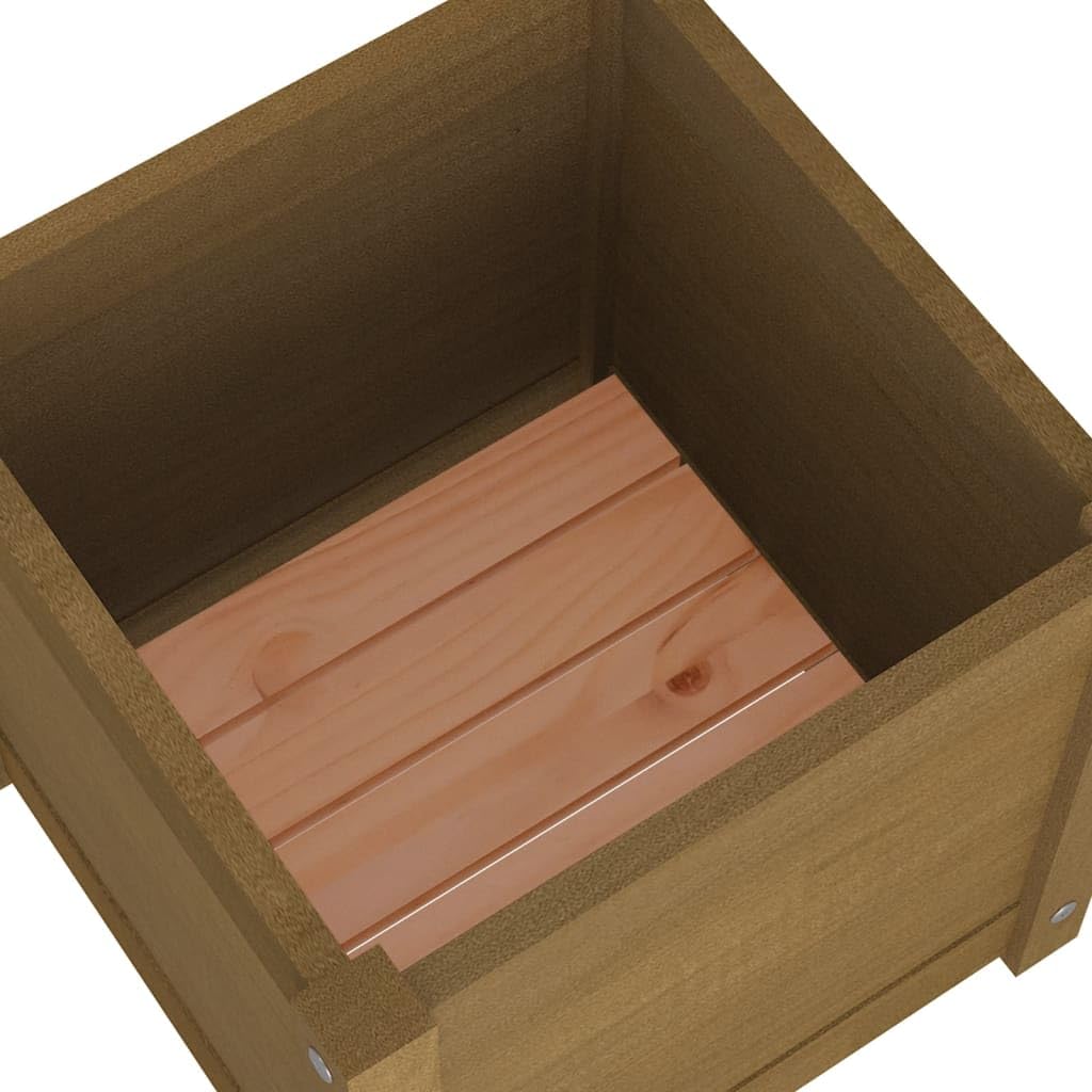 Roanoer Honey Brown Square Planter 15.7x15.7x15.7 in Solid Pine Wood Outdoor Raised Garden Bed Box with Drainage for Patio Balcony Terrace