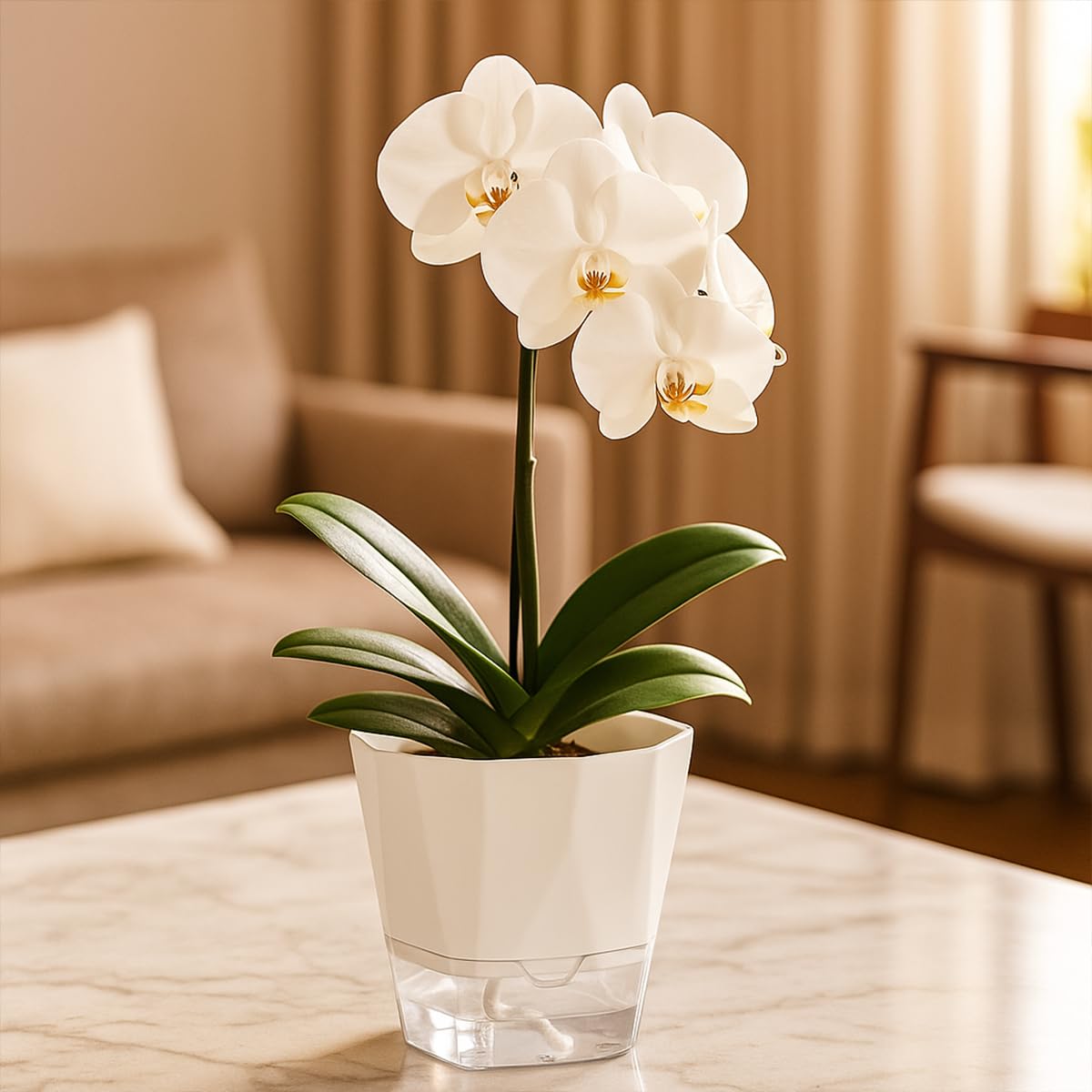 6 Pack Self Watering Plant Pots 6 Inches Self-Watering Planters for Indoor and Outdoor Plants African Violet Succulent Pots Clear Pot for Plants Large Herb Orchid Flower Houseplant Plant, White
