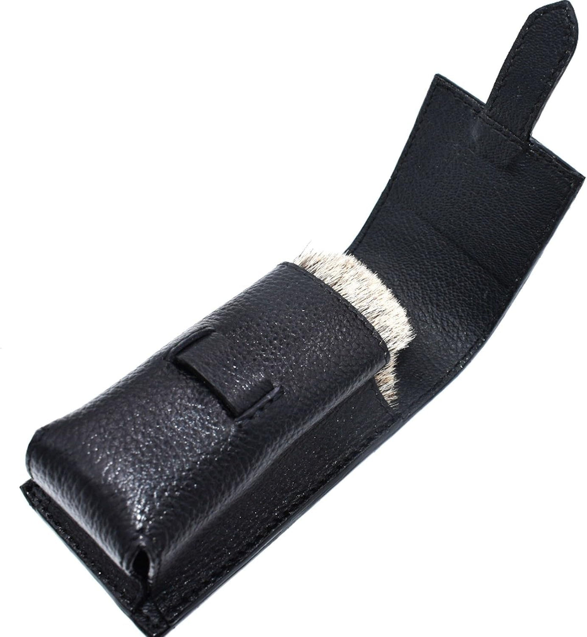 Parker Genuine Leather Shaving Brush Case – Handmade Black Travel Holder for Standard Badger, Boar & Synthetic Brushes
