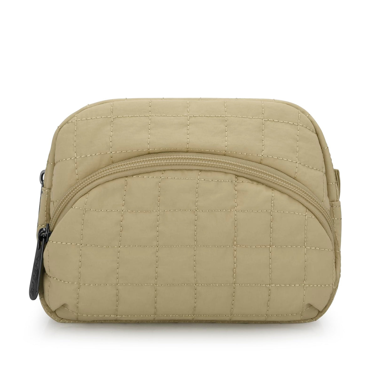 E-Tree Makeup Bag, Quilted Cosmetic Bag for Women, Puffer Make up Pouch for Purse,Travel Toiletry Organizer Case (Khaki)