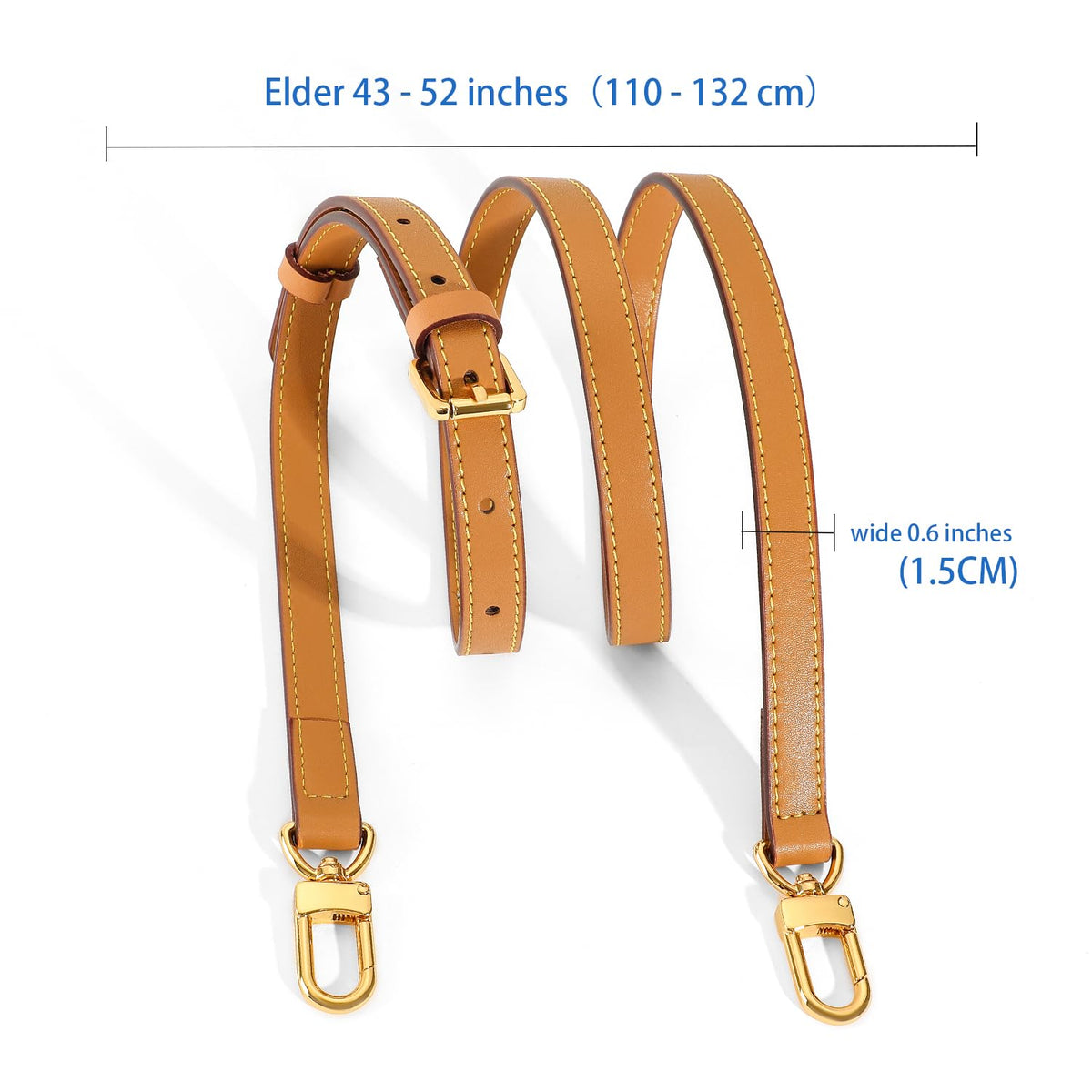 BEUDW Vachetta Leather Adjustable Crossbody Strap for Leather Shoulder Strap Belt Replacement Suitable for L V Handbags (width: 0.6in-Apricot Yellow)