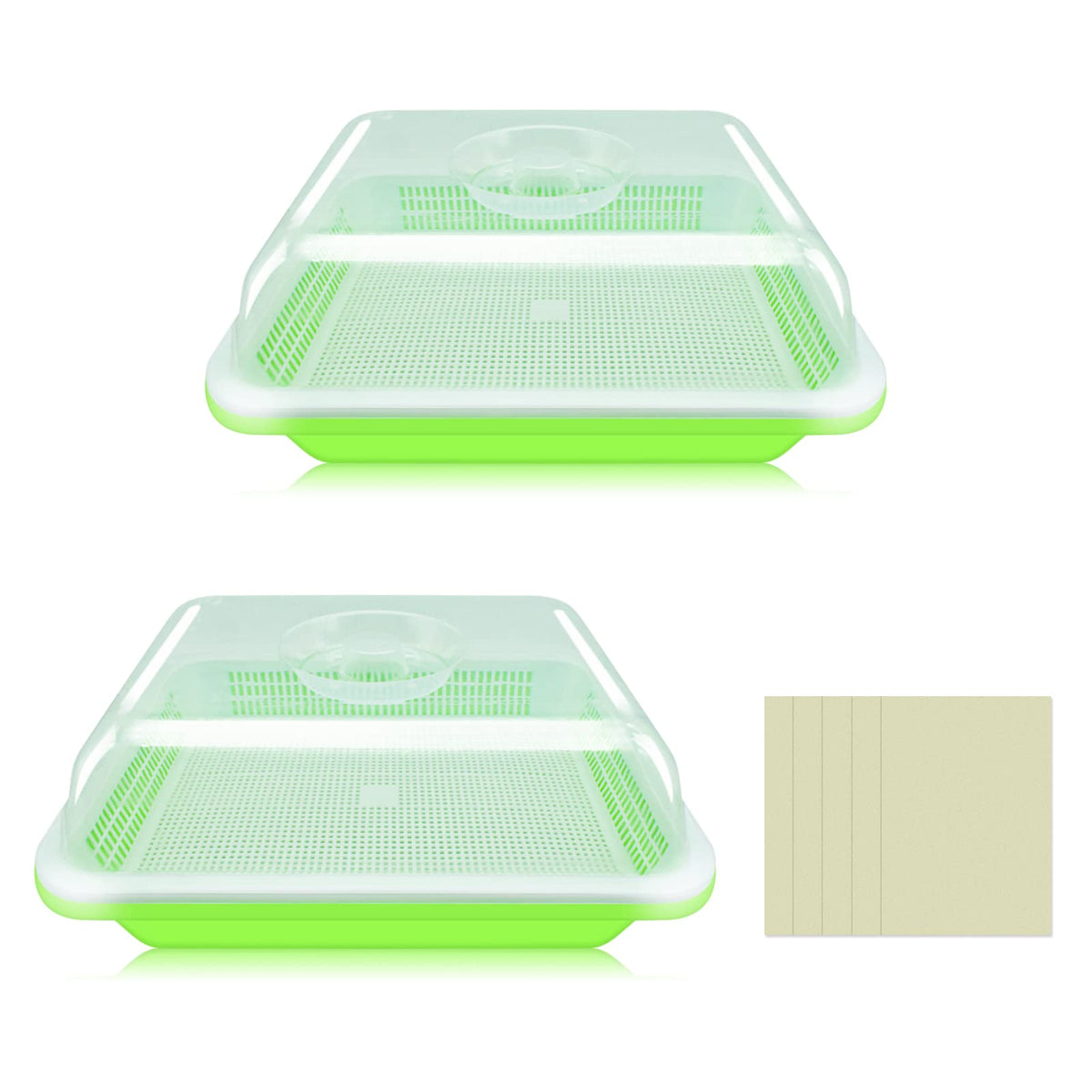 Legigo 2 Pack Seed Sprouter Trays with Lids- Soil-Free Cultivation Germination Tray, BPA Free Micro Greens Growing Trays Seed Sprouting Trays Kit with Germinating Paper for Wheatgrass, Beans and More