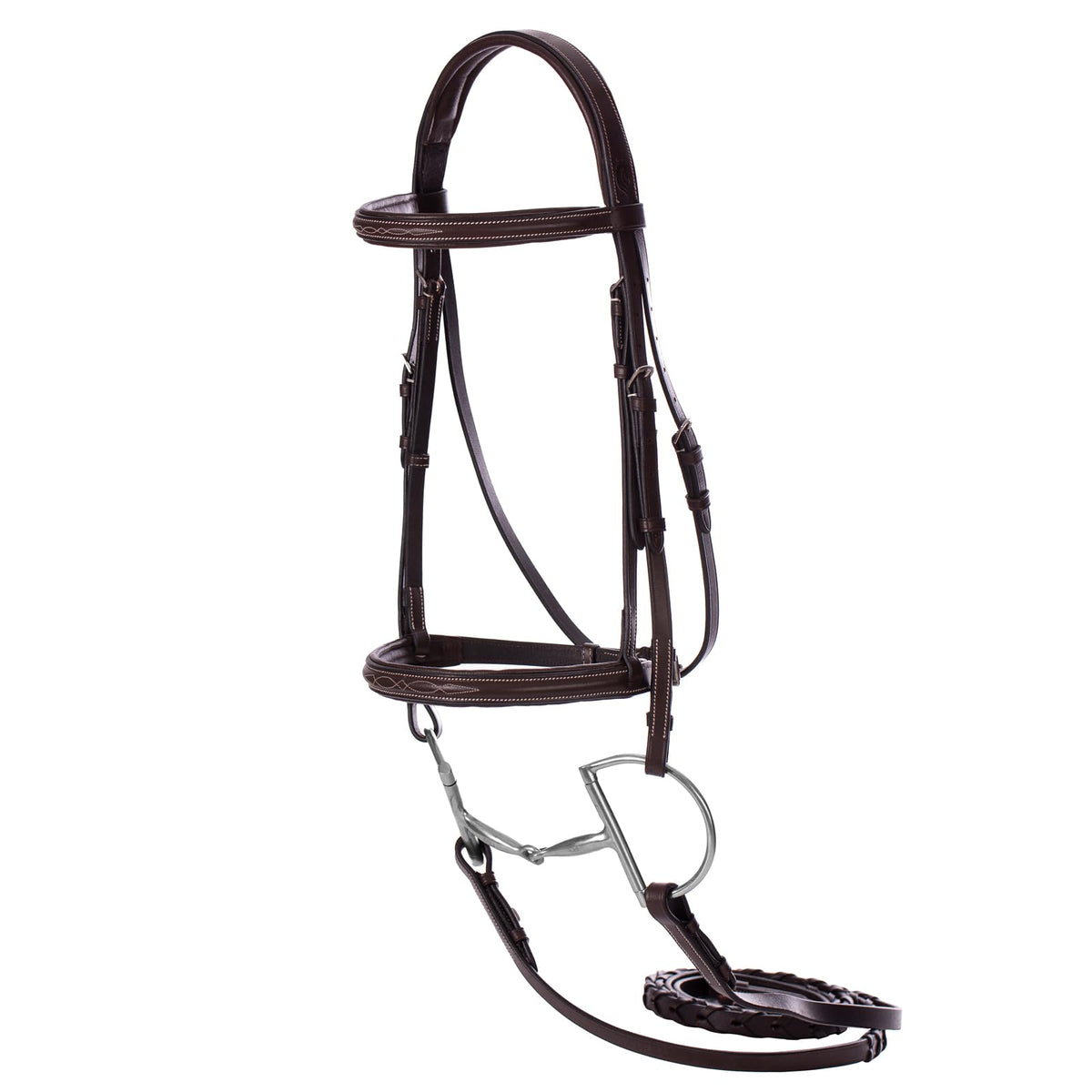 Equinavia Saga Adjustable Padded Fancy Stitched Hunter Bridle with Reins - Chocolate Brown - Pony