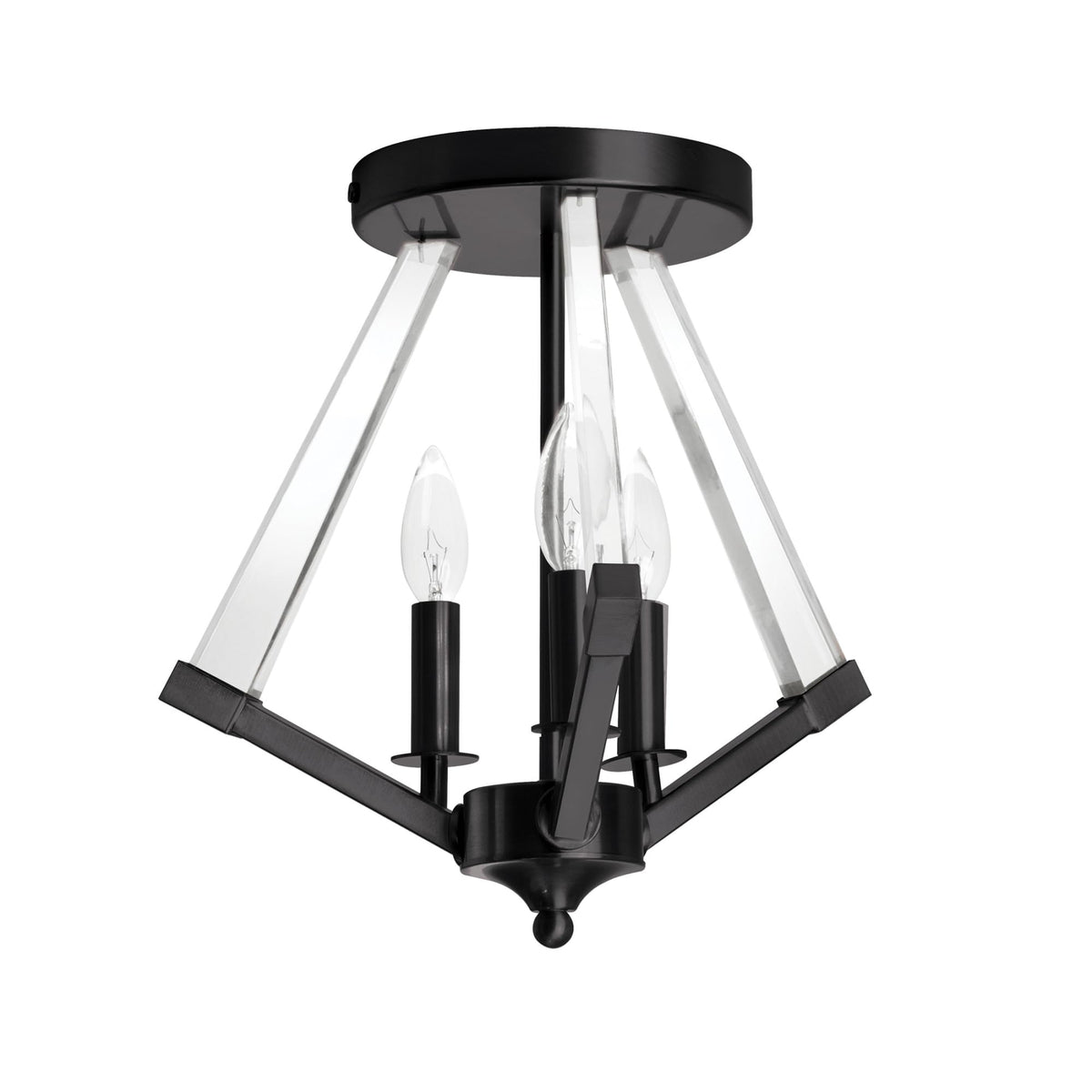 Dainolite 3 Light Semi-Flush Mount, Incandescent, Matte Black, Model ALT-153SF-MB, Clear Acrylic