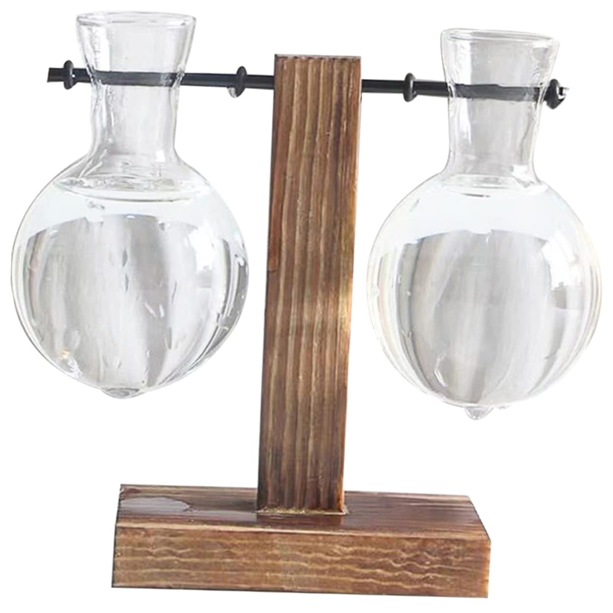 IWOWHERO 2pcs Elegant Hydroponic Plant Terrarium Stand Glass Vase Wooden Base Easy to Assemble for Home Office Decor