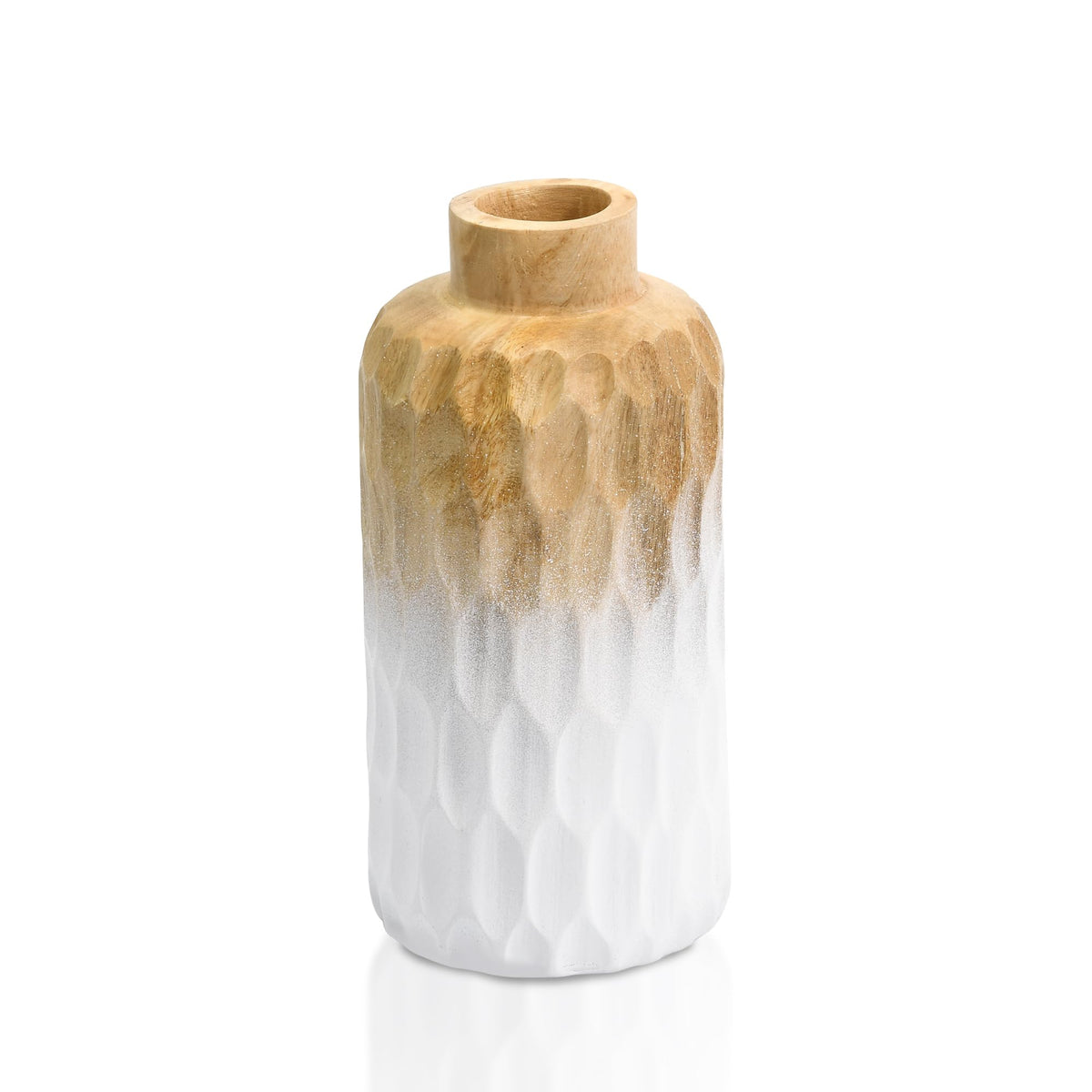 Aeravida Uniquely Etched Scales Light Brown Cylindrical Mango Tree Wooden Vase | Modern Flower Vase | Mango Tree Wooden Flower Vase | Flower Vases for Living Room (White-Brown)