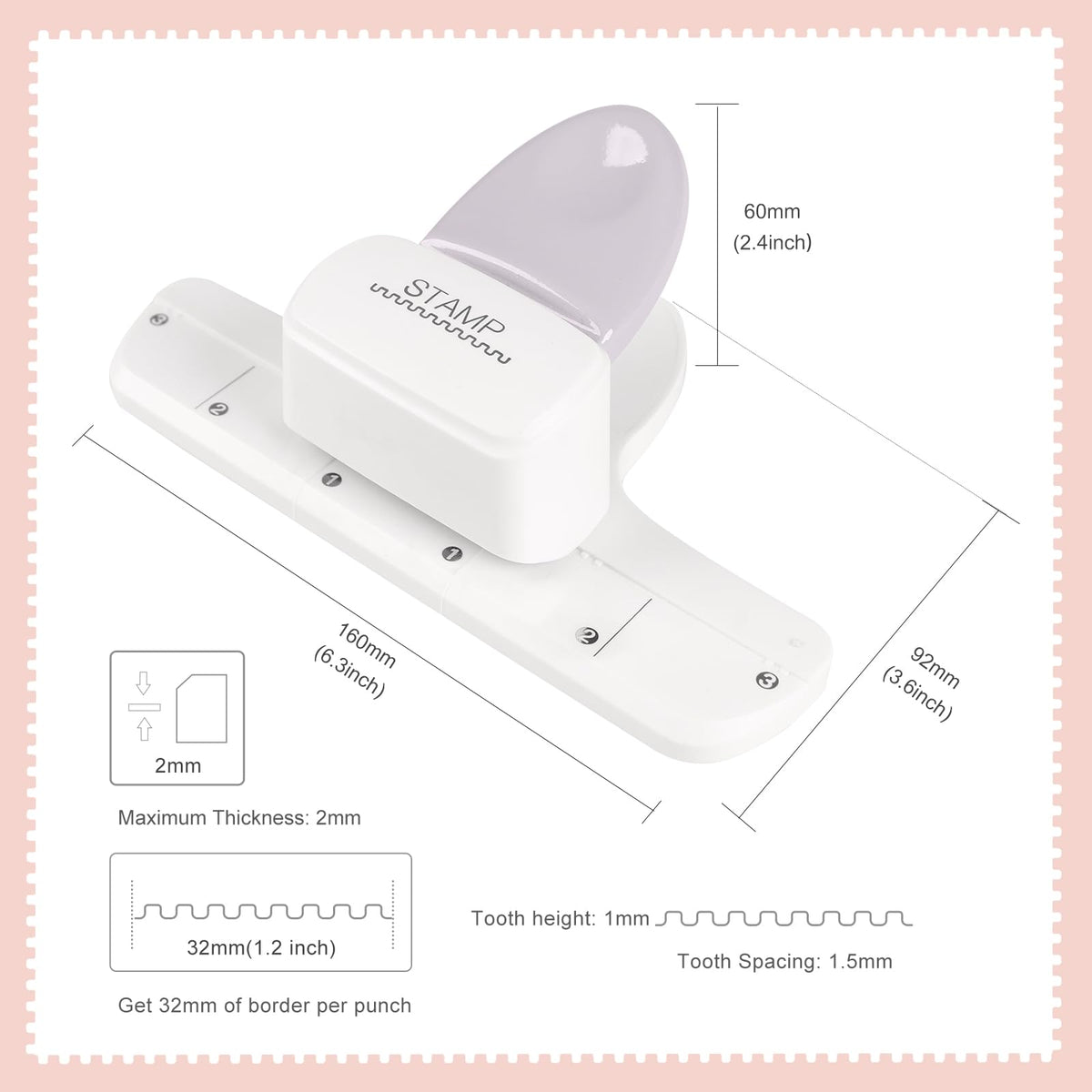 Stamp Puncher - Adjustable Postage Stamp Border Punch Stamp Shaped Paper Punch for Scrapbooking, DIY Greeting Cards, Journaling, and Paper Crafts (Mauve)