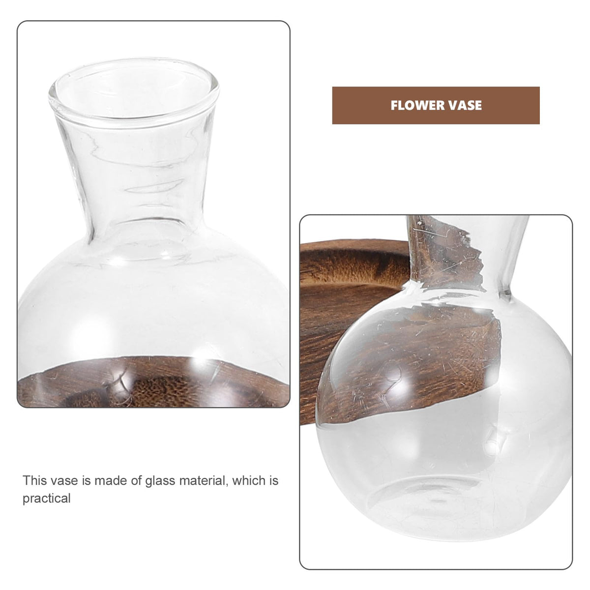 Toyvian Glass Plant Vase Set with Wooden Base, Hydroponic Terrarium for Indoor Greenery, Desktop Decorative Flower Vases for Office and Living Room (3 Bottles + 5 Bottles)