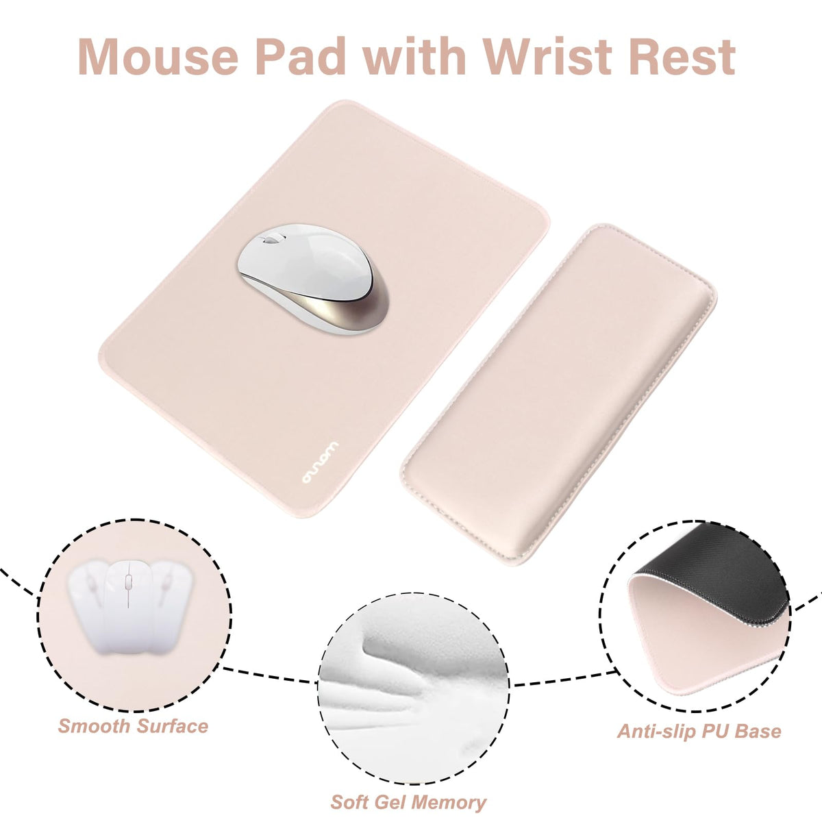 MOSISO Computer Keyboard Stand&Wrist Rest Support for Keyboard and Mouse, Large Rectangular Ergonomic Wrist Rest Mouse Pad Set, Pain Relief Easy Typing Non-Slip Cushion Pad for Home/Office, Apricot