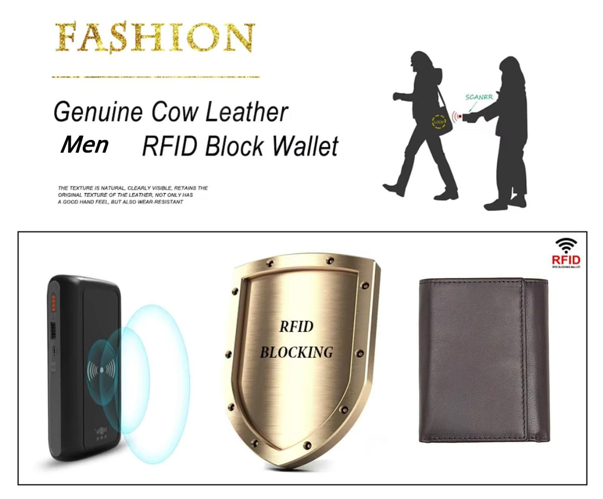 AurexaFashion Genuine Leather Short Trifold Wallet for Men, RFID Blocking, Snap Closure. 11 Card Slots, 2 ID Windows. Mahogany