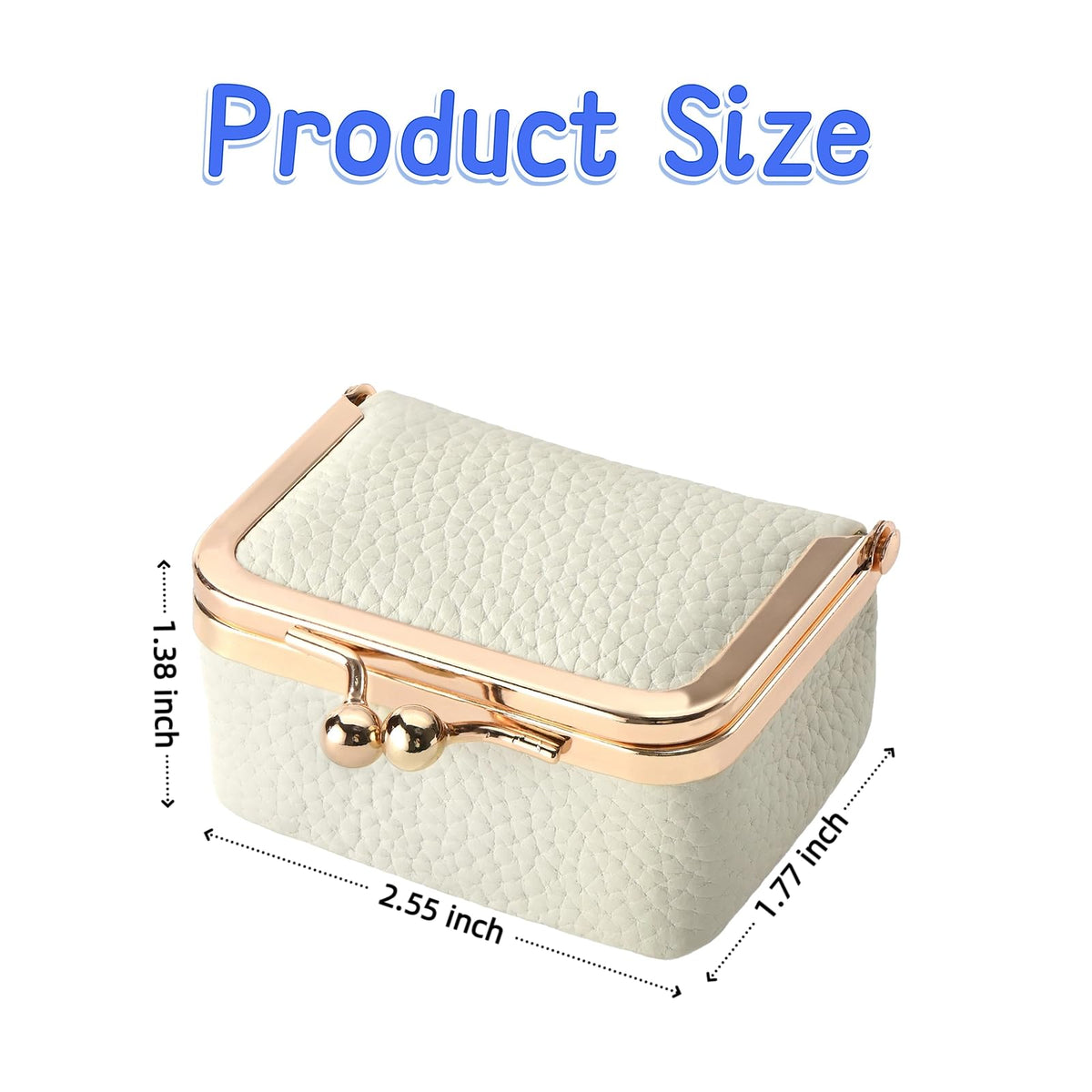 WGO&MJC Genuine Leather Mini Travel Jewelry Box - with Kiss Lock & Coin Purse - for Necklace, Ring, Earrings, Bracelet - Includes Velvet Pouch - Great Gift for Women & Girls (White)
