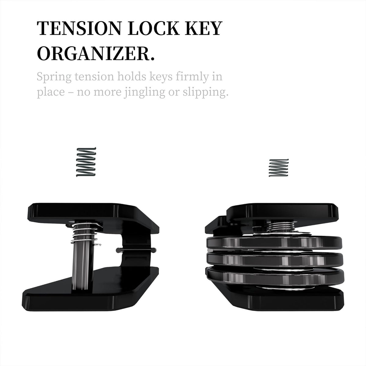 CAXGEK Compact Key Organizer with Spring Tension Lock, Aluminum Keychain Holder. (Black)