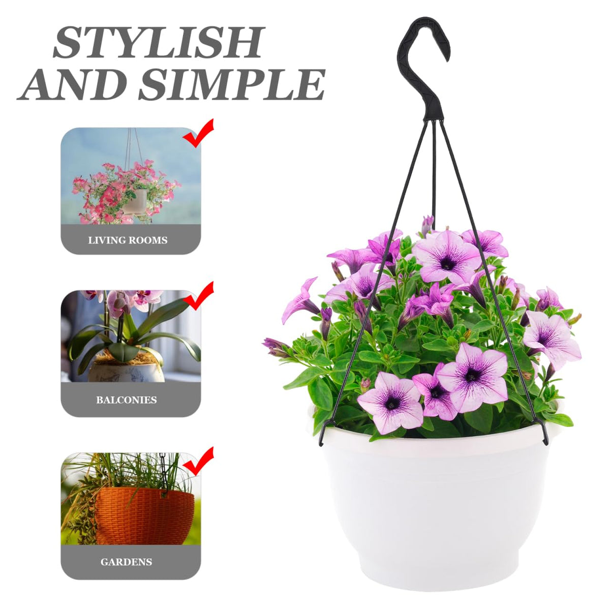 Lurrose 10Pcs Plastic Hanging Basket Hooks Hanging Planter Holder Flower Pot Hangers for Outside and Indoor Small Flower Pots, Black