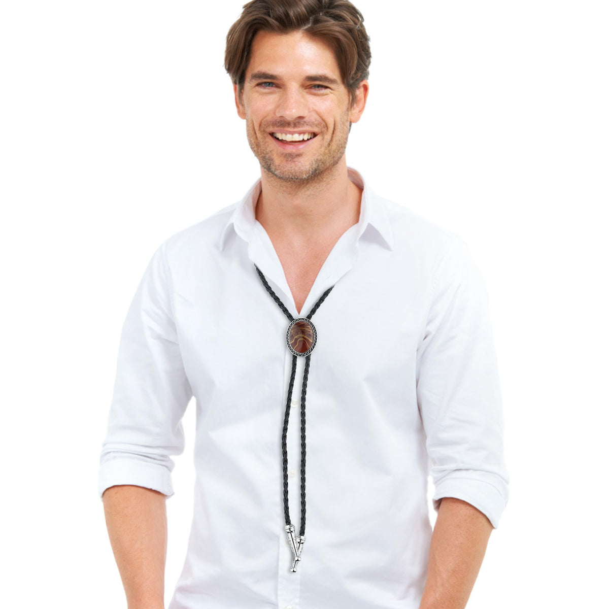 Fansilver 5Pcs Handmade Bolo Tie for Men Western Cowboy Leather Necktie Halloween Costume Accessories for Men Women