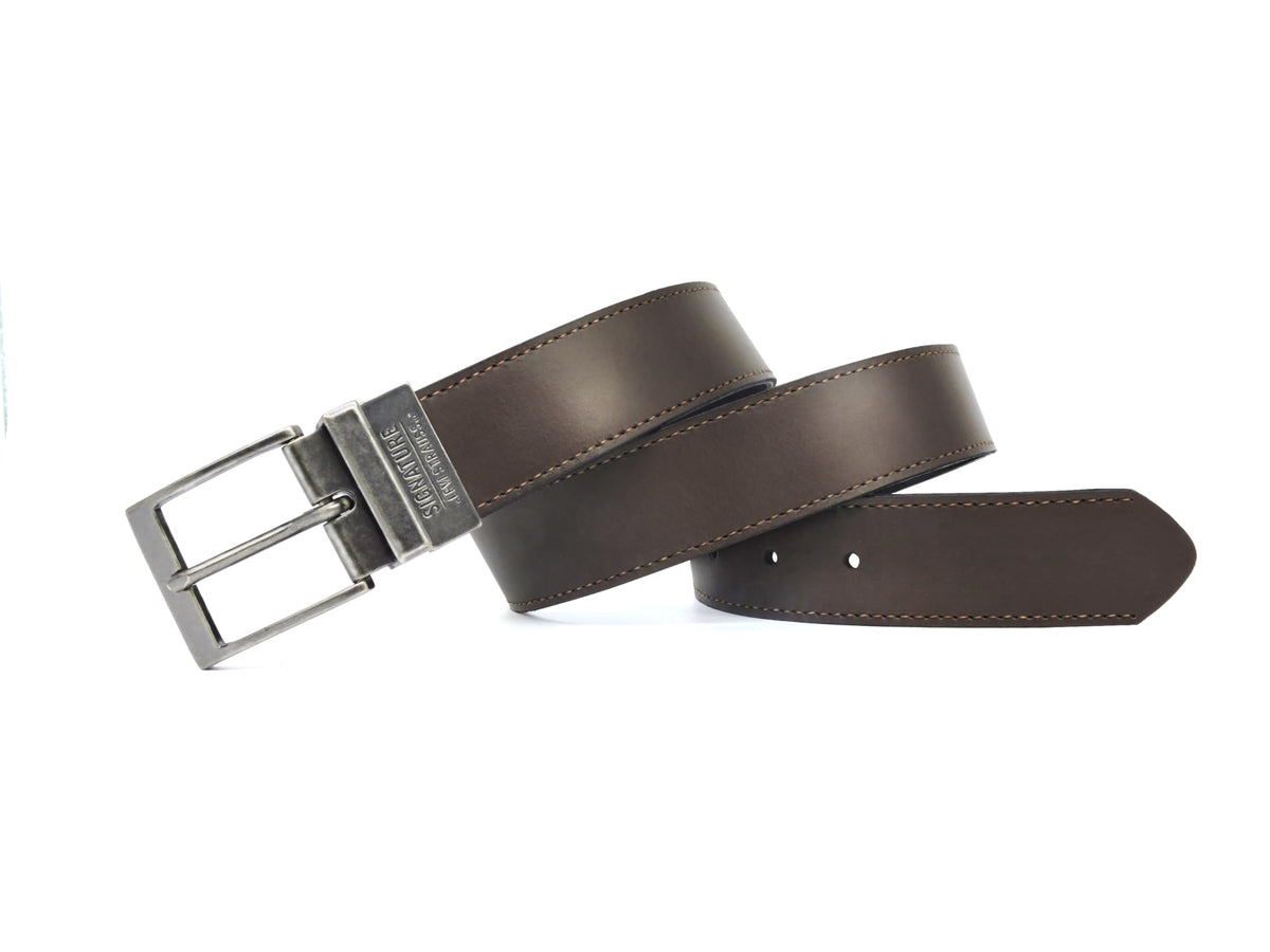 Levi Strauss Signature - Premium Leather Reversible Belt for Men for Jeans, Work, Dress & Casual pants | Cinturon Para Hombre (Brown/Black/Stitch Creased Edge, 36)