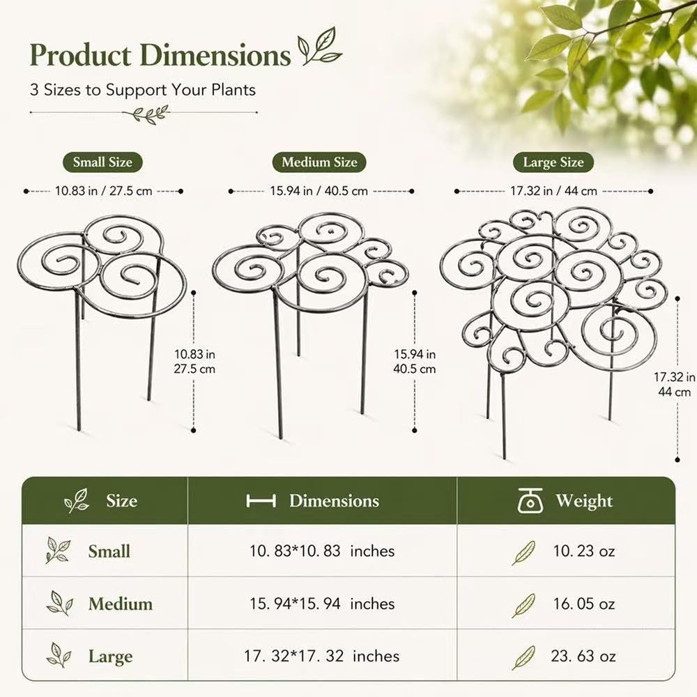 jenvd Metal Plant Support Ring for Garden Flowers, Stackable Plant Stakes for Indoor Outdoor Pots (L)